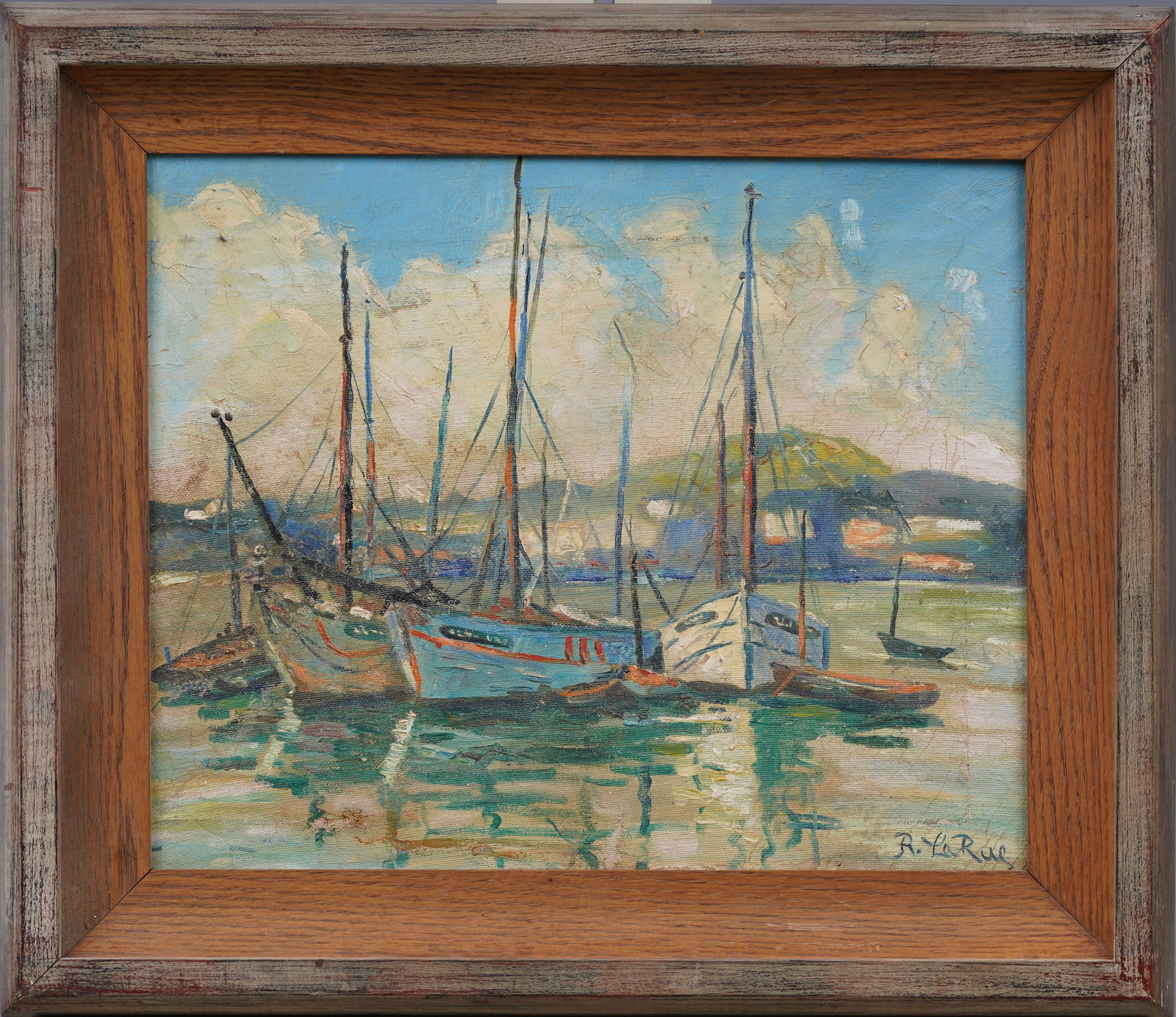 Roy Sirland LaRue (1916 - 1977) Early Nebraska Impressionist Seascape Framed Original Oil Painting: Antique American oil painting. Oil on board. Signed. Framed. Please see all images for condition. Size is measured and written on the back of the painting. The first size is the overall size, the seco