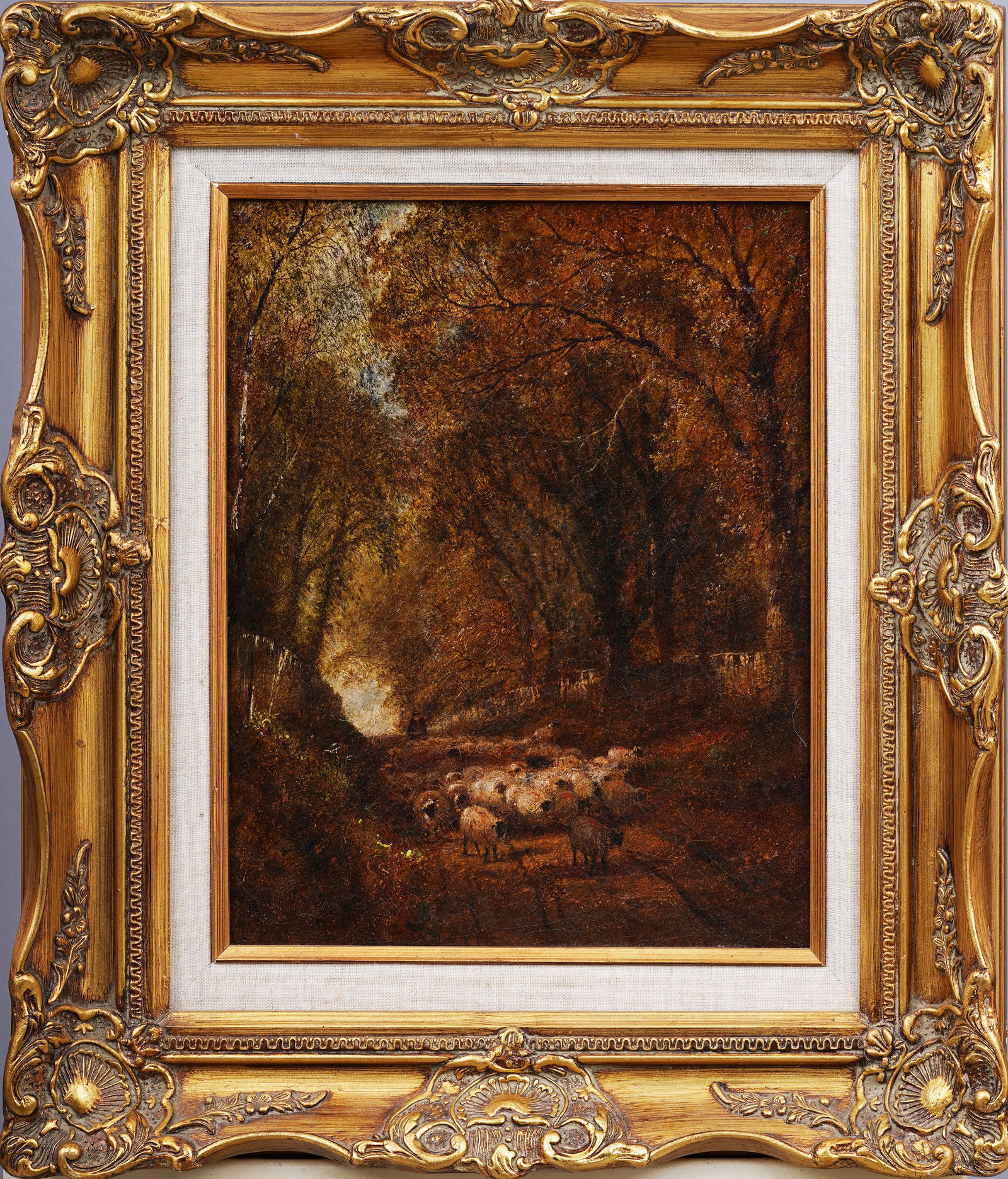 Antique American School Impressionist 19th Century Sheep Herder Fall Landscape Original Oil Painting (1 of 6)