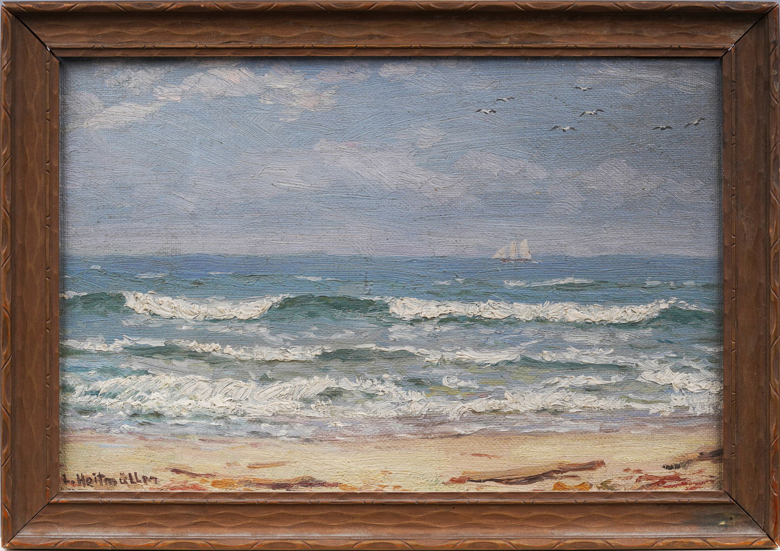 Ludwig Heitmuller (1863-1933) "Early Morning" Antique American Impressionist Seascape Oil Painting (1 of 7)