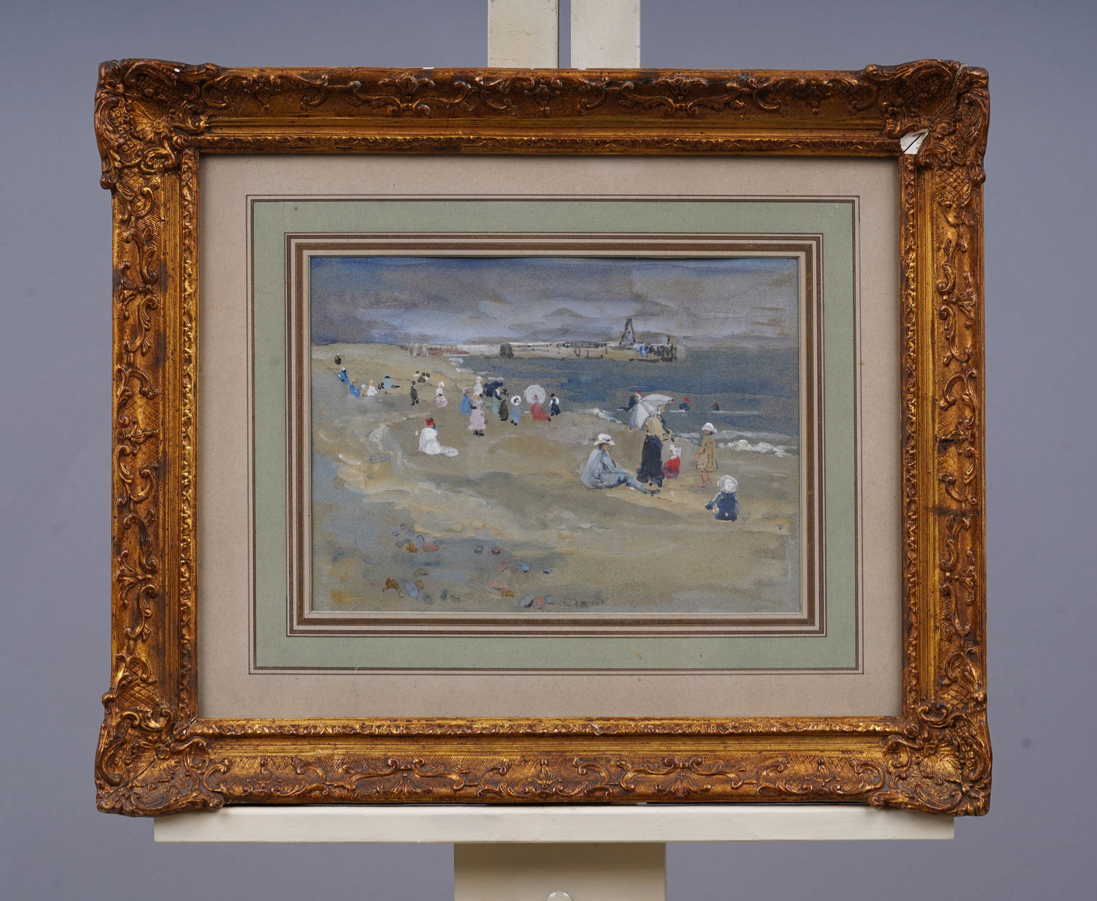 Museum Quality Antique French Impressionist Framed Beach Scene Painting (1 of 5)