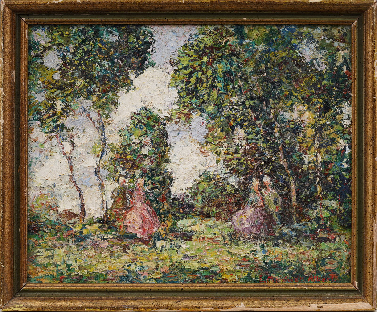 E Maxwell Albert (1890-1955) Antique American Impressionist Garden Scene Framed Landscape Painting (1 of 8)