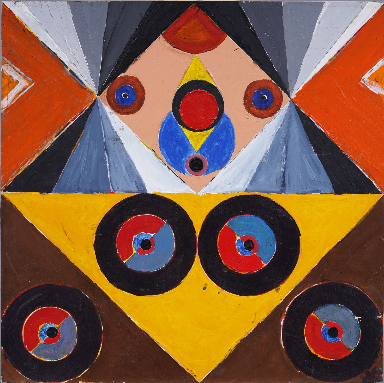 Vintage American Modernist Abstract Geometric Indian Space Signed Original Oil Painting (1 of 4)