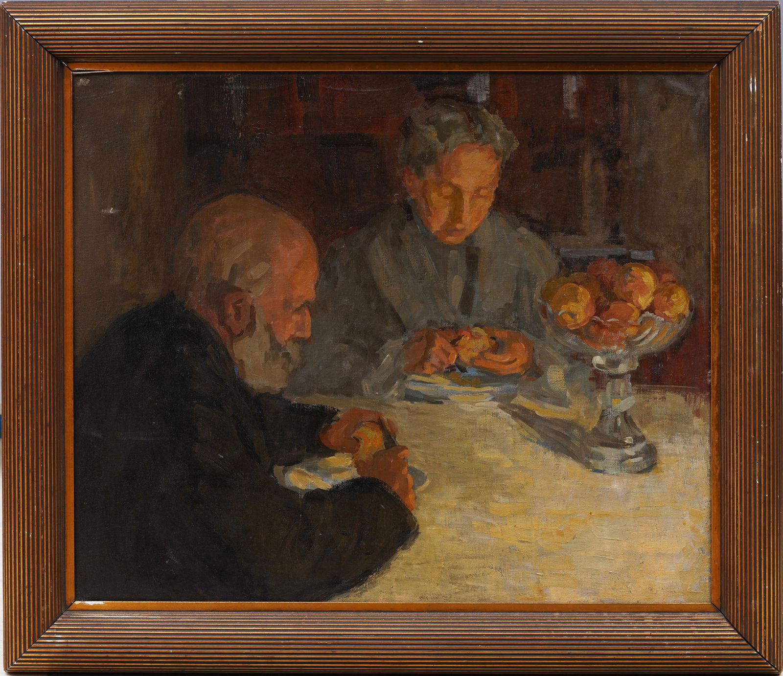 Antique Masterfully Painted European Exhibited Potato Peelers Framed Original Signed Oil Painting (1 of 6)