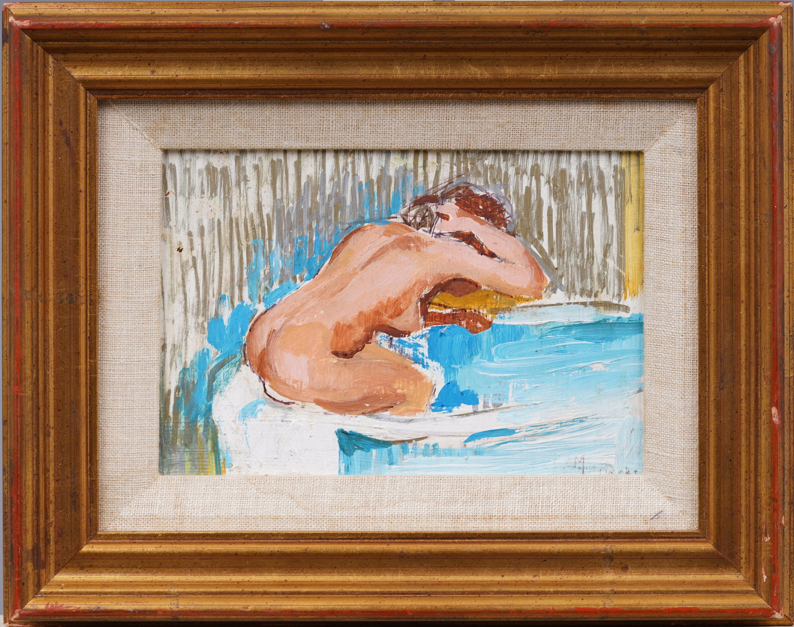 Vintage Signed American Impressionist Nude Bather Sante Fe Western Painting Zaplin Lampert Gallery: Antique American impressionist signed oil painting. Oil on board. Signed lower right illegibly. Framed. Gallery label from the prestigious Zeplin Lampert gallery verso. Please see all images for condi