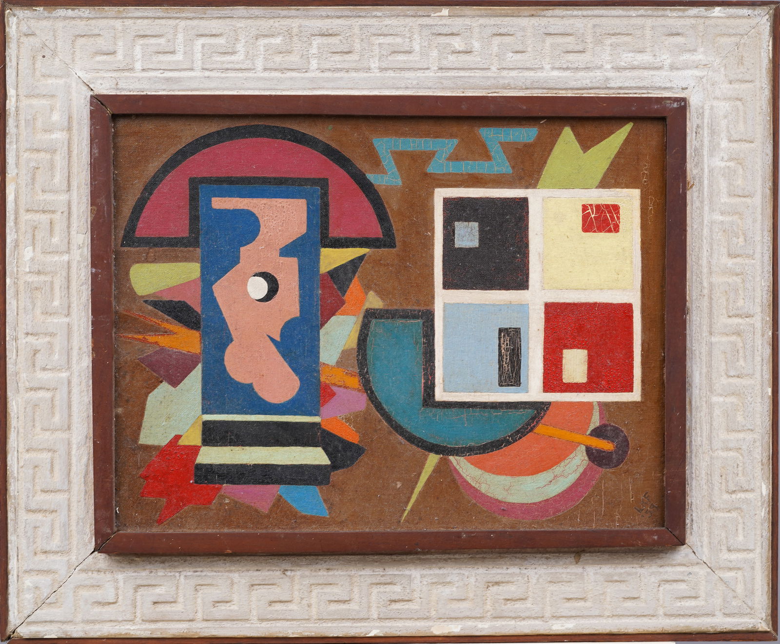 Antique American Cubist Abstraction Signed Framed Original Oil Painting (1 of 6)