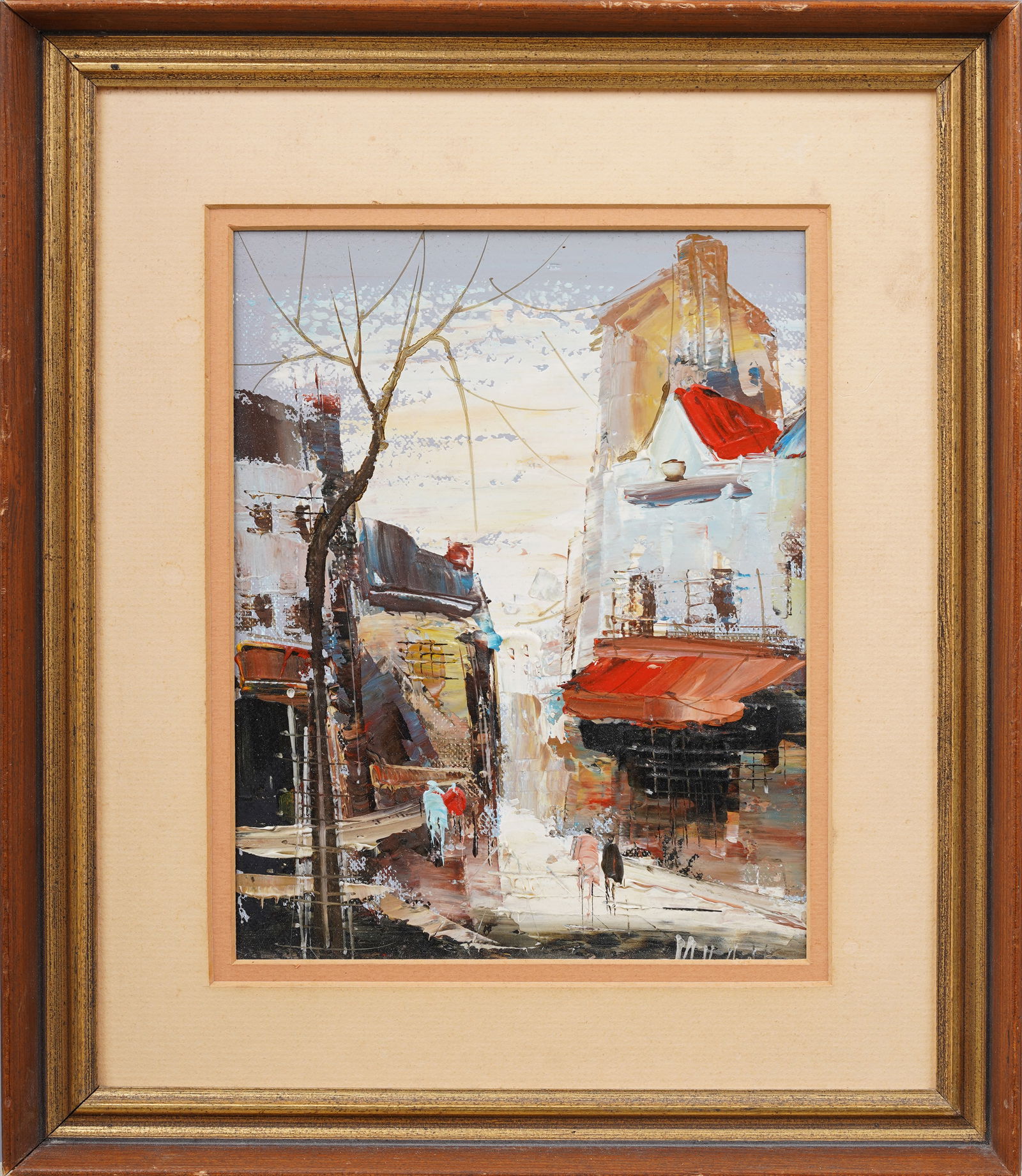 Vintage French Impressionist Paris Street Scene Signed Framed Oil Painting (1 of 6)