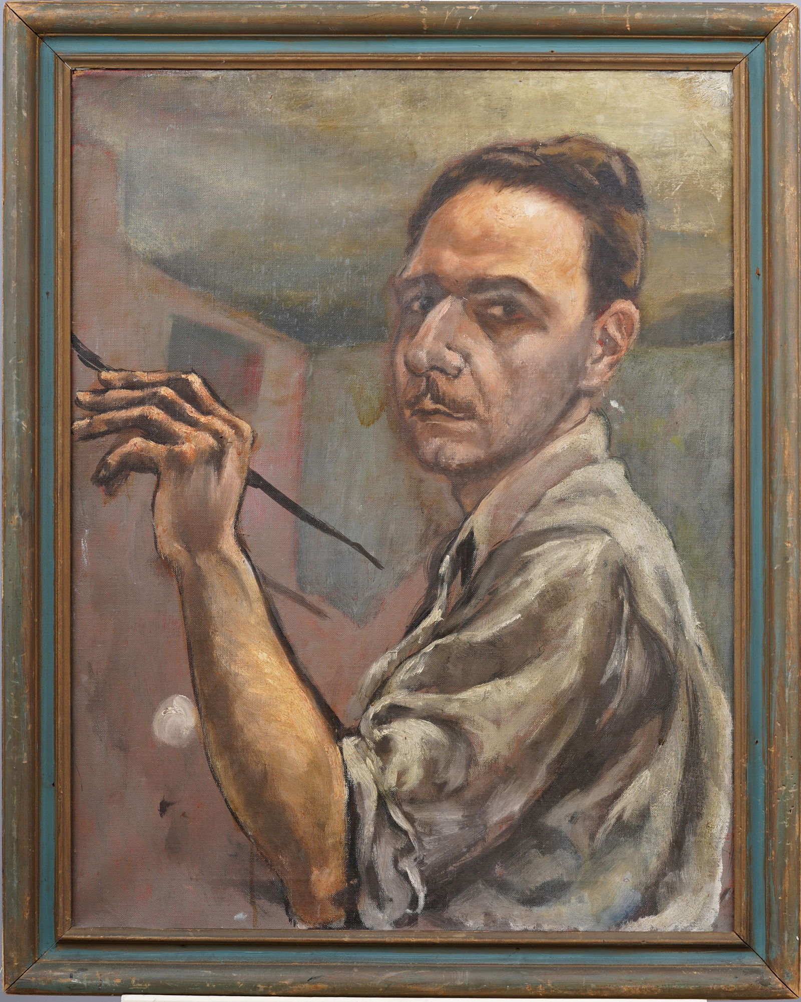 Amazing WPA Social Realist New York School Artist Self Portrait Framed Modernist Exhibited Painting (1 of 6)