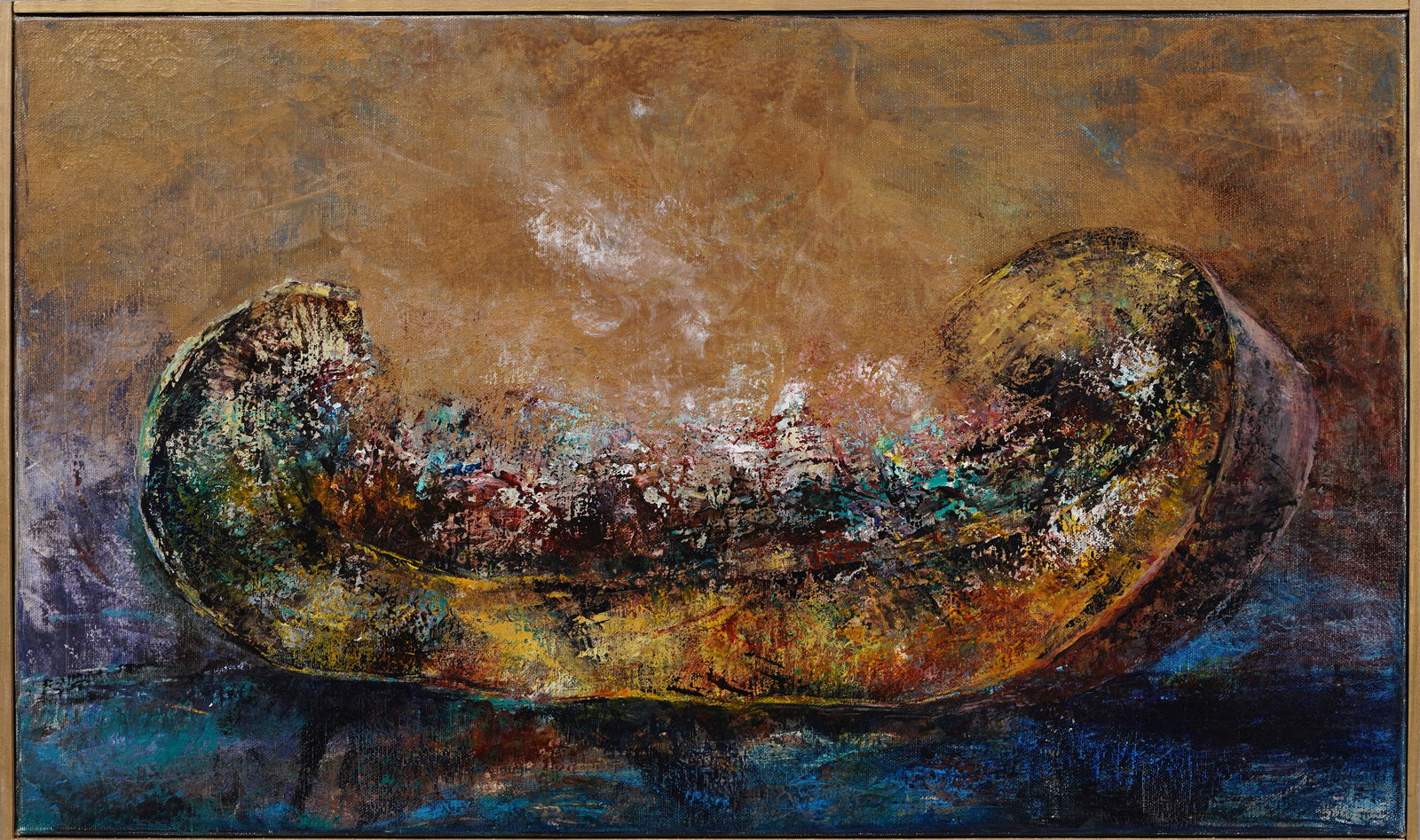 Vintage Modernist Viking Ship Framed Seascape Original Oil Painting (1 of 6)