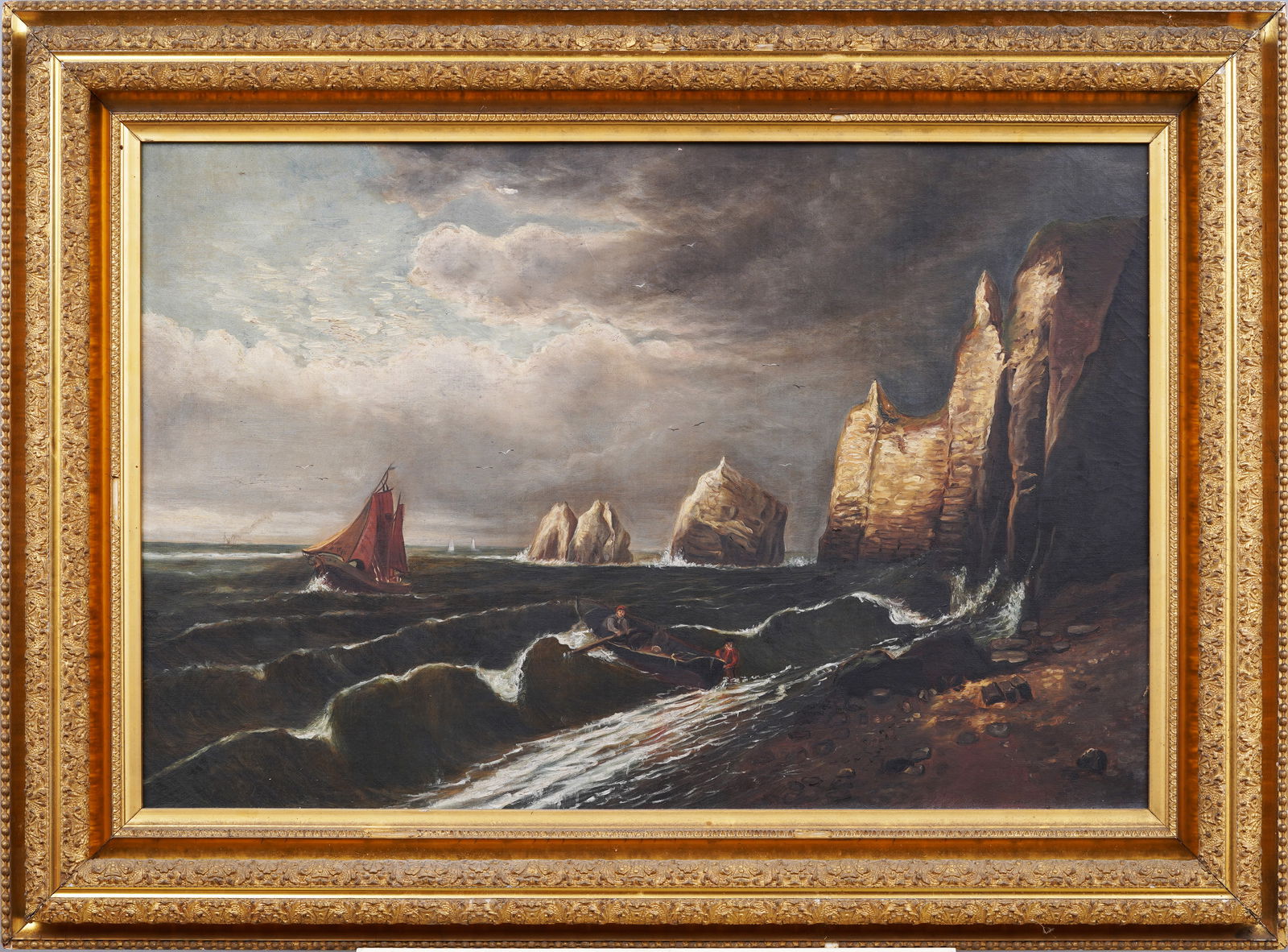 Antique American Boston School Coastal Beach Scene Seascape Framed Original Oil Painting (1 of 7)