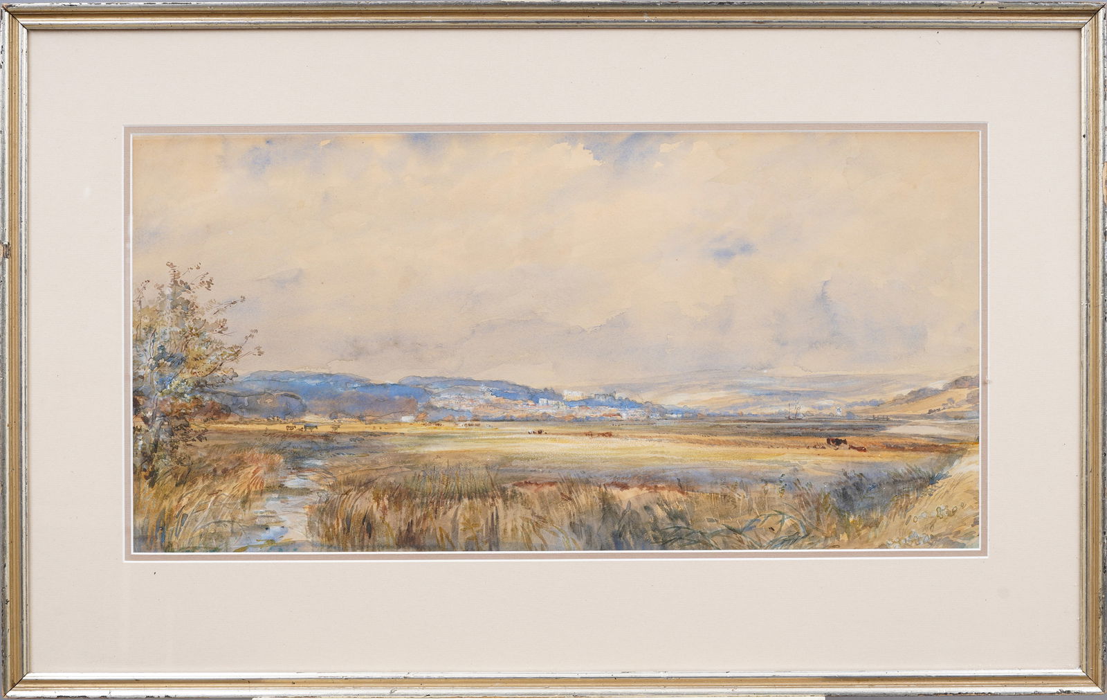 Beautiful Antique Continental School Panoramic Cow Grazing Landscape Framed Original Painting (1 of 5)