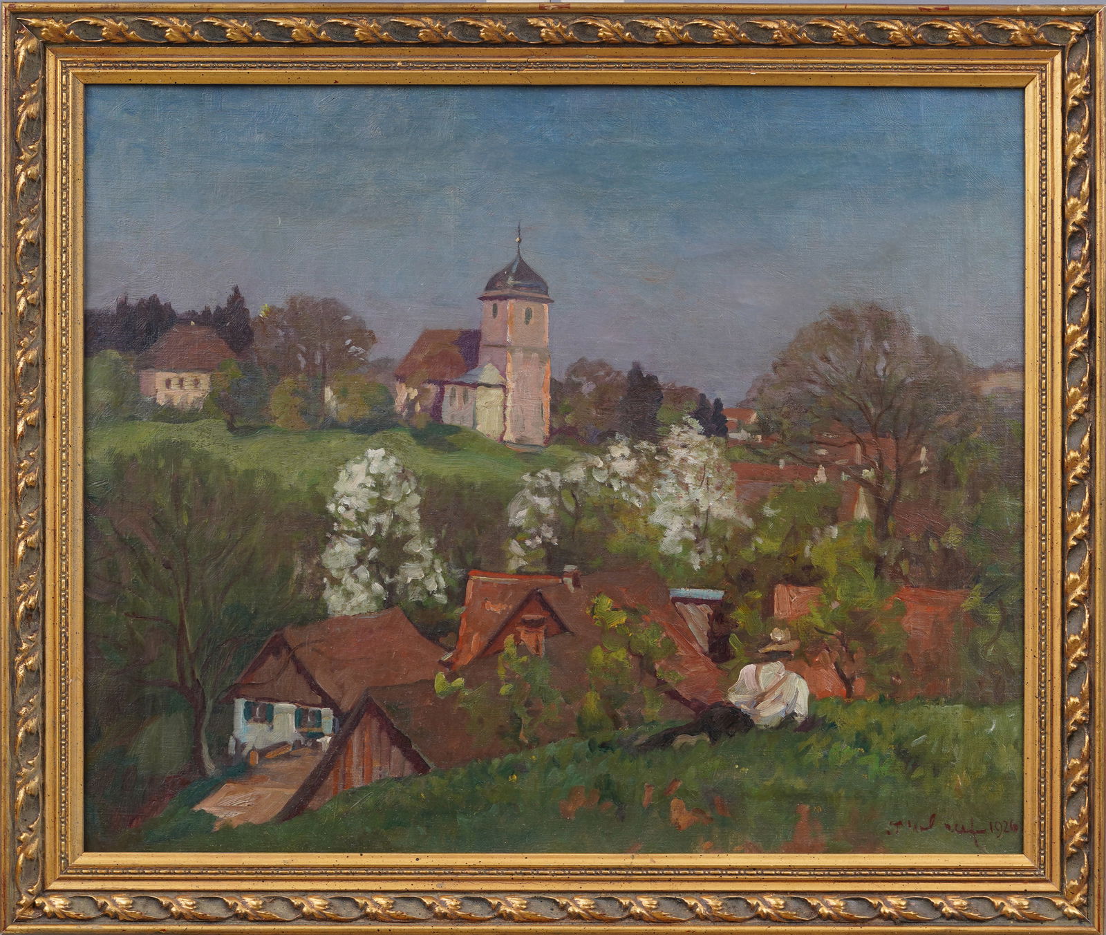 Antique French Impressionist Artist Sketching in Plein Aire Signed Framed 1926 Original Oil Painting (1 of 6)