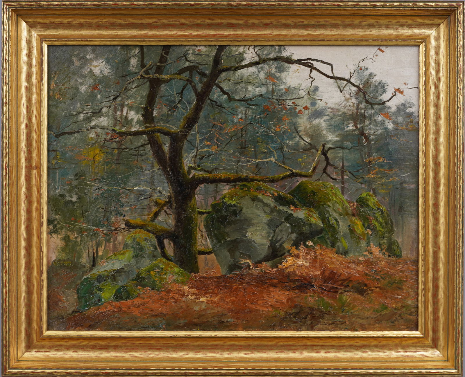 Antique French Impressionist Forest Interior Landscape Nicely Framed Original Oil Painting (1 of 5)