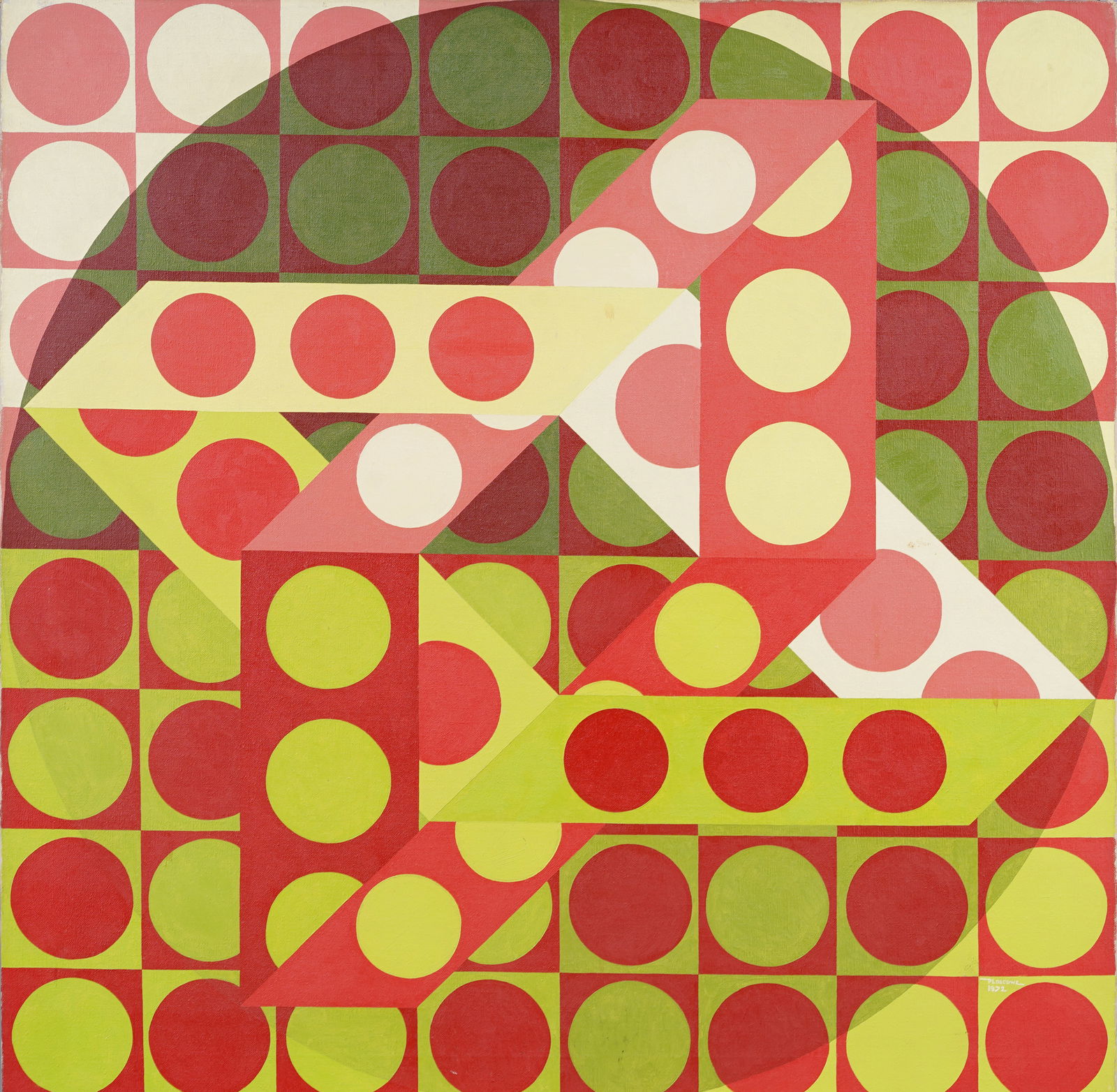 Antique American Geometric Op Art Abstract Original Mid Century Modern Oil Painting (1 of 4)