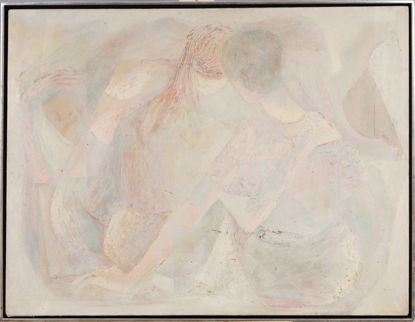 Subtle American School Modernist Women Portrait Kulicke Frame Large Original Oil Painting (1 of 6)