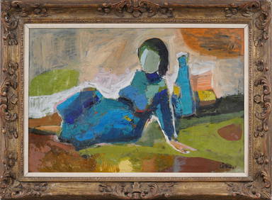 Stefan Lokos 1913-1994 Antique American Modernist Woman Portrait Nicely Framed Original Oil Painting (1 of 8)