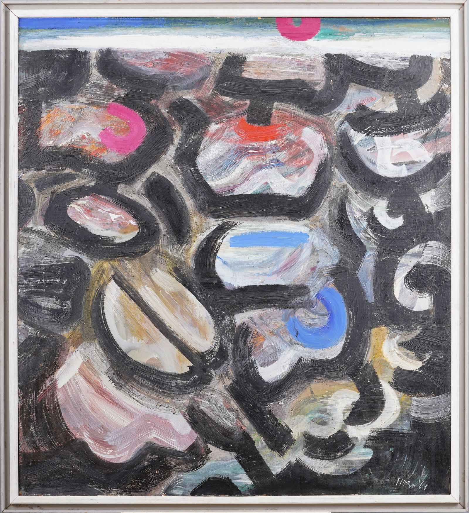 Large Antique American Abstract Expressionist Framed Signed 1961 Rare Original Oil Painting (1 of 6)