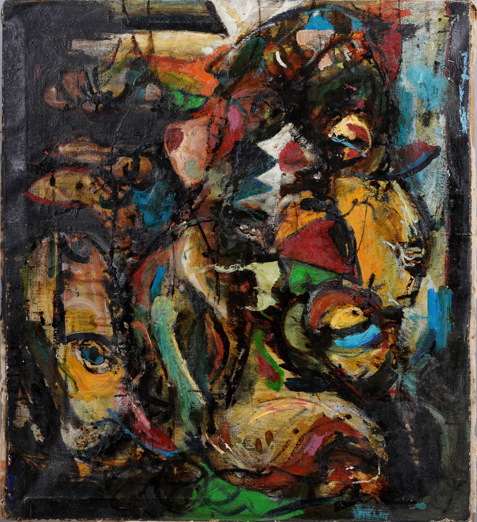 James Marion Peterson Signed 1994 Vintage Abstract Expressionist American Original Oil Painting: Antique American oil painting. Oil on canvas. Signed. Please see all images for condition. Size is measured and written on the back of the painting. The first size is the overall size, the second size