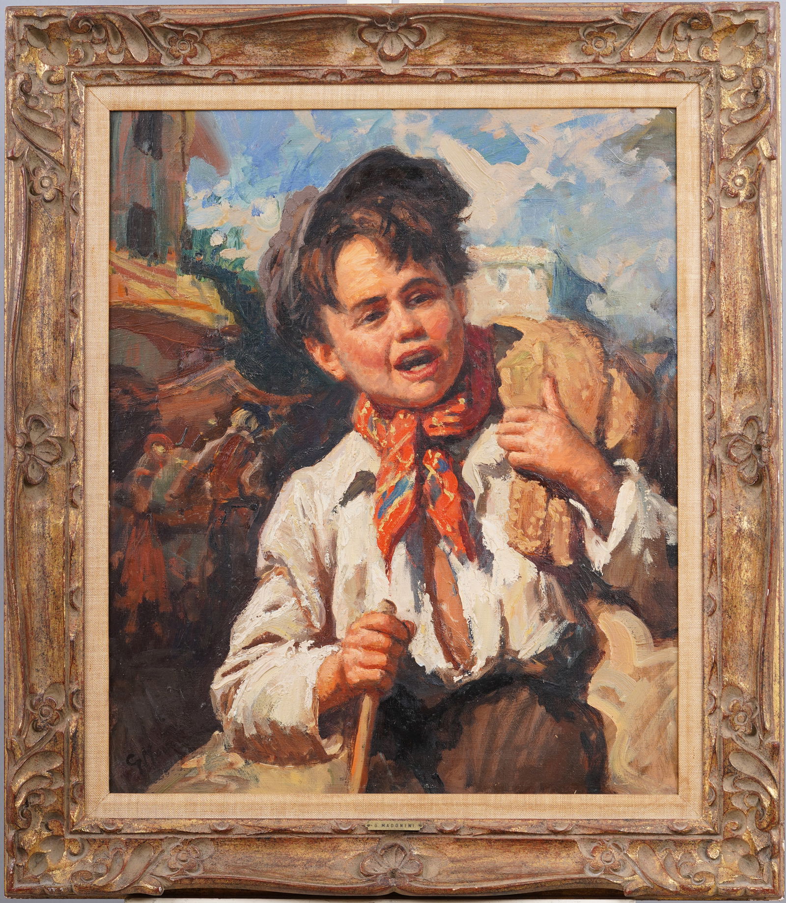 Giovanni Madonini 1915-2001 Vintage Italian Impressionist Young Man Portrait Framed Oil Painting (1 of 7)