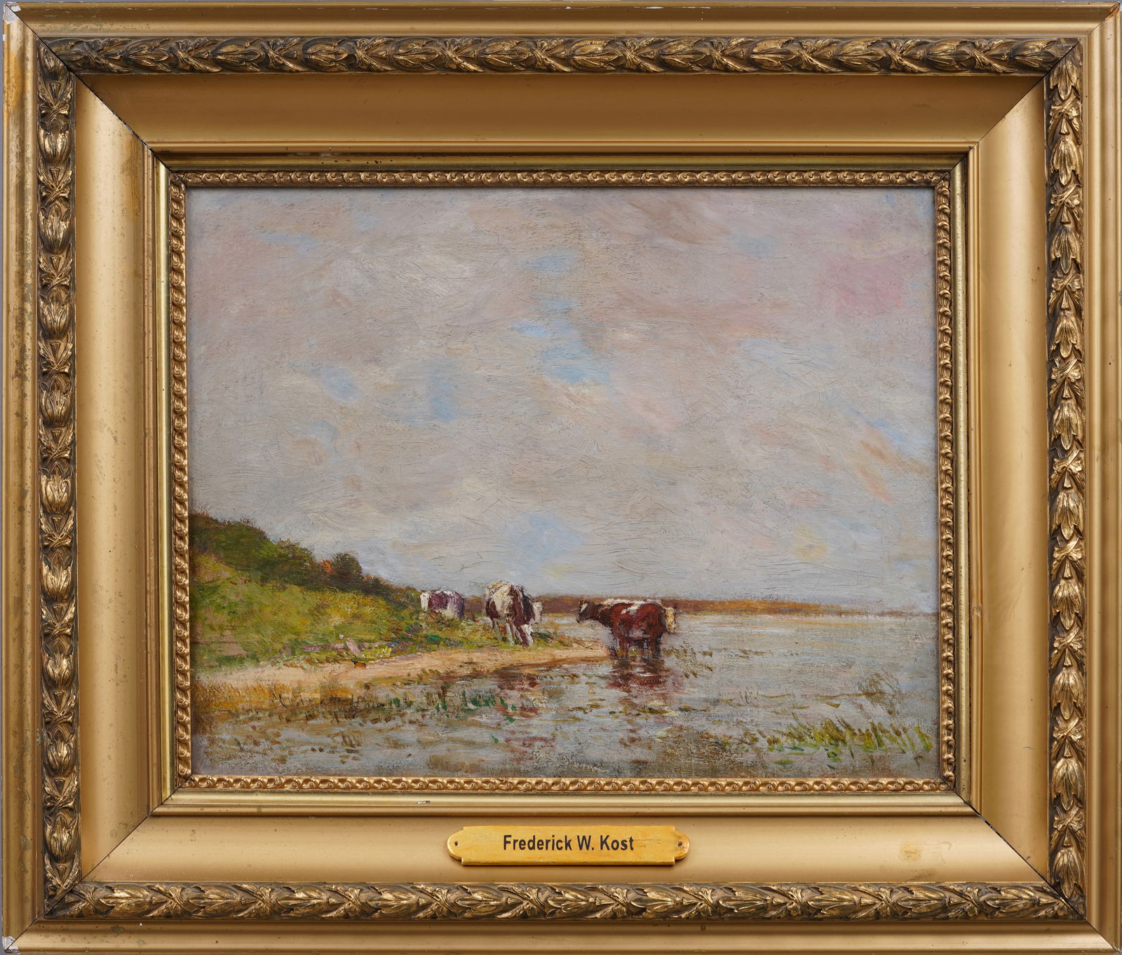 Frederick Kost 1861-1923 Antique American Impressionist Long Island Grazing Cows Framed Oil Painting (1 of 6)