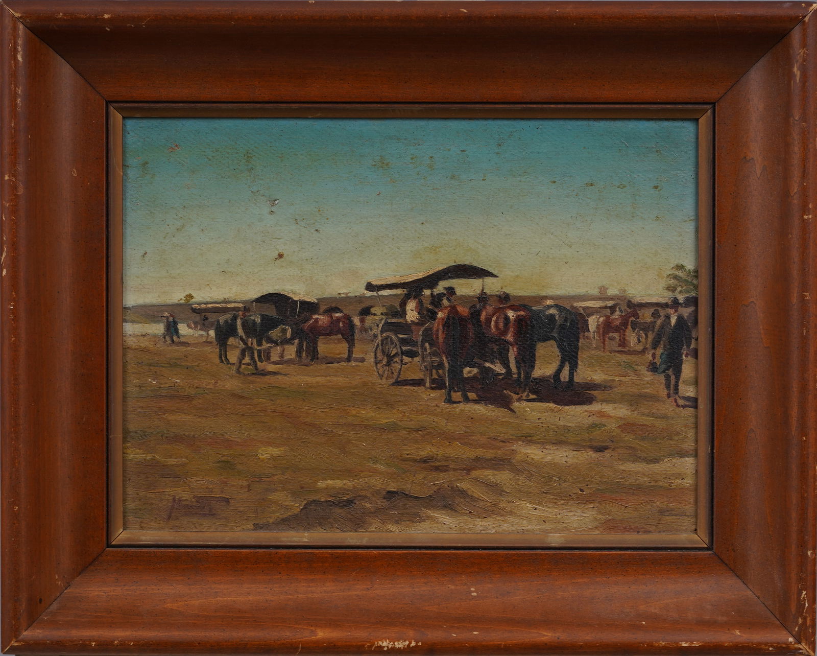 Antique American School Western Horse Landscape California Frontier Framed Original Oil Painting (1 of 6)