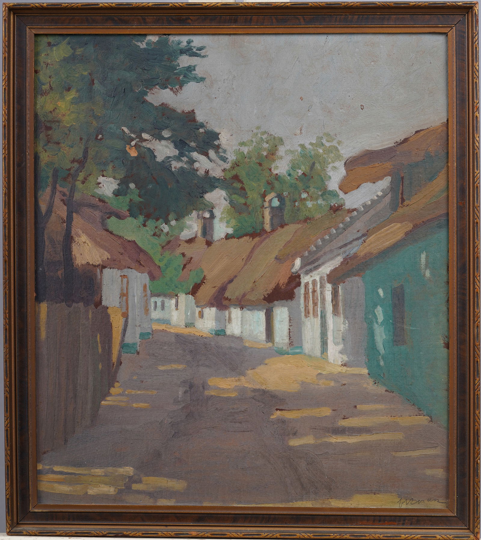 Antique American Impressionist Street Scene Framed Original Oil Painting (1 of 6)