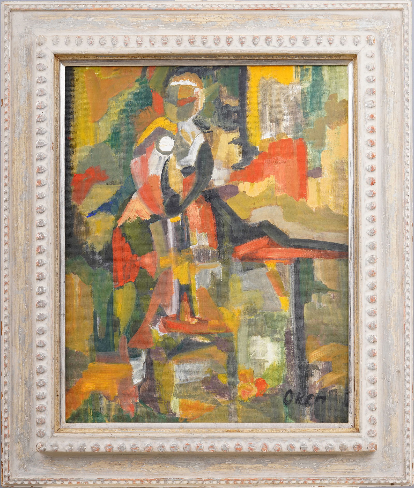 Vintage Signed Mid Century Abstract Interior Scene Oil Painting And Incredible Modernist Frame (1 of 6)