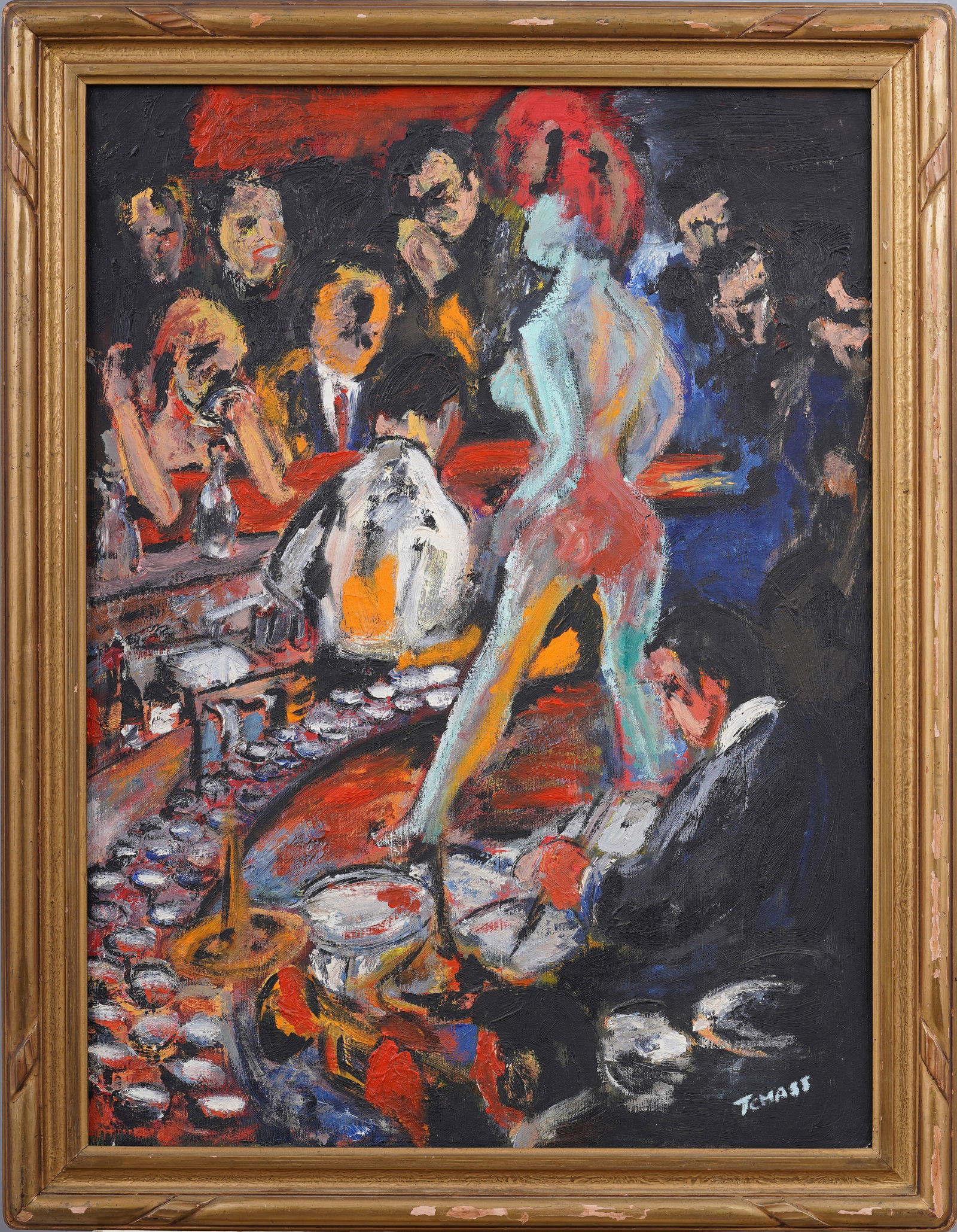 Signed Vintage American School WPA Social Realist New York Cabaret Club Framed Oil Painting (1 of 6)