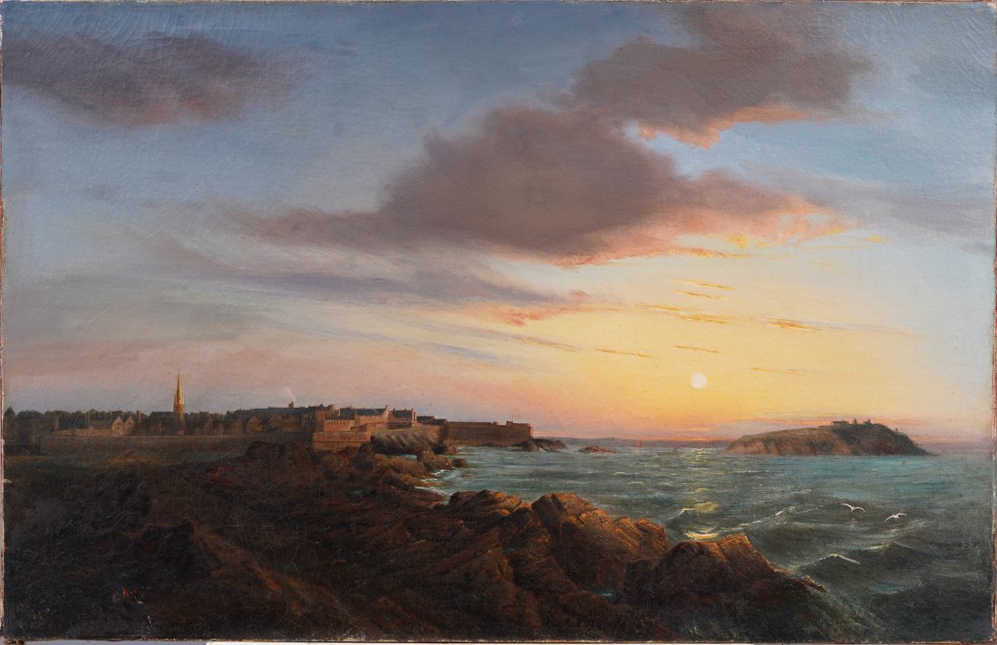 Incredible Blazing Sunset Coastal Seascape Signed Large 19th Century Landscape Oil Painting (1 of 8)