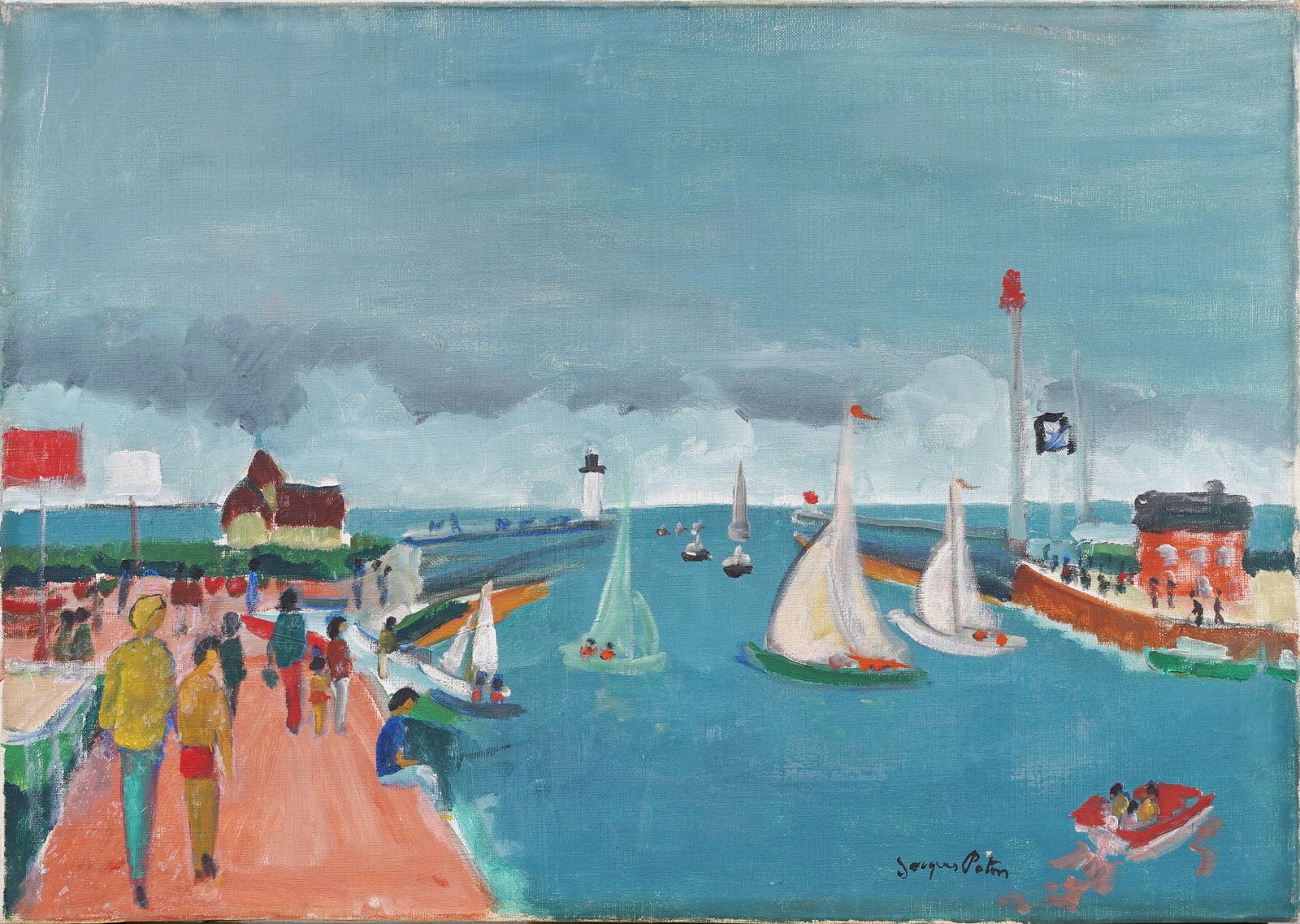 Jacques Potin Antique French Impressionist Signed Coastal Beach Scene Original Modern Oil Painting (1 of 7)