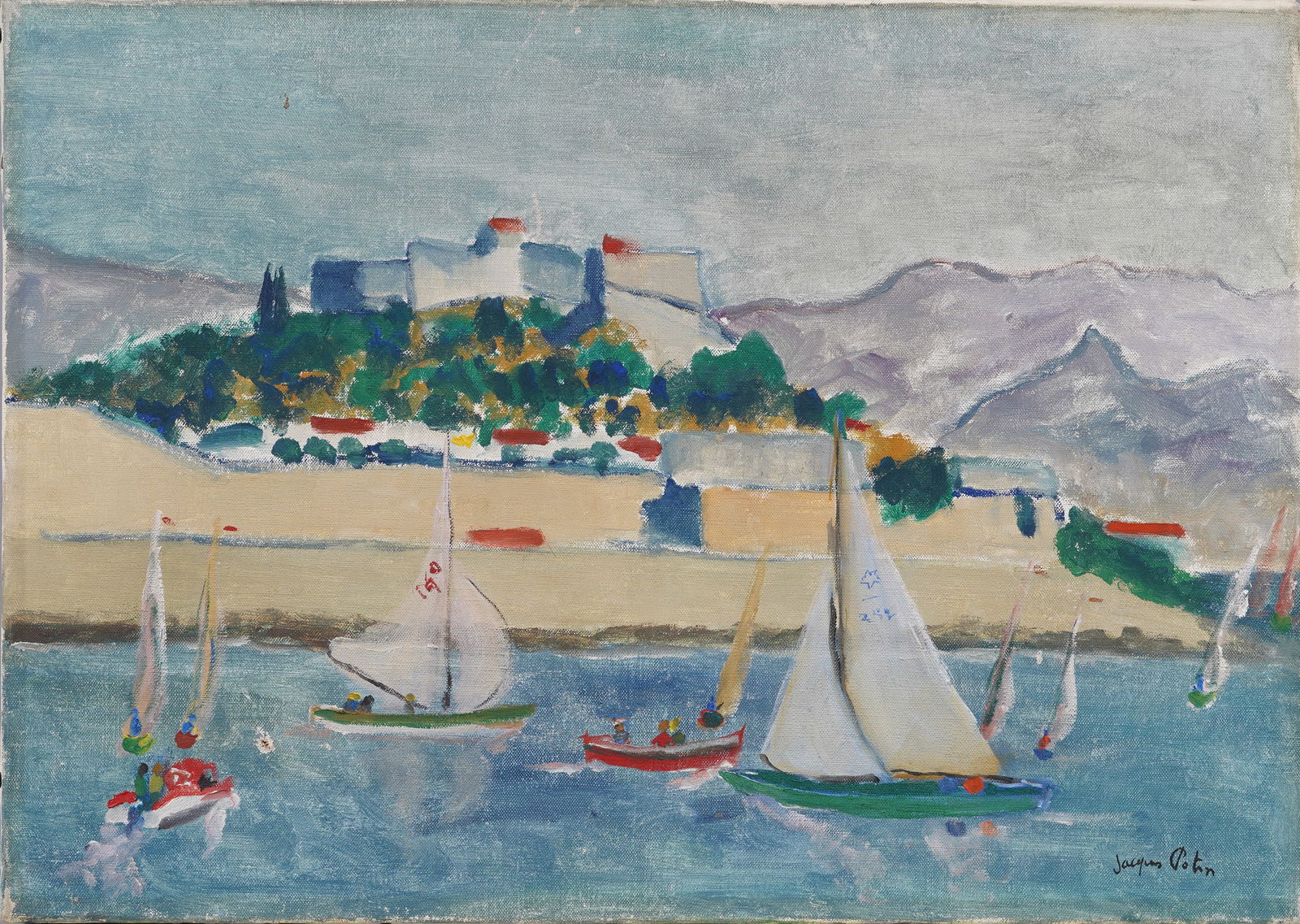 Jacques Potin (Born 1920) Vintage French Modernist Coastal Beach Scene Signed Original Oil Painting (1 of 6)