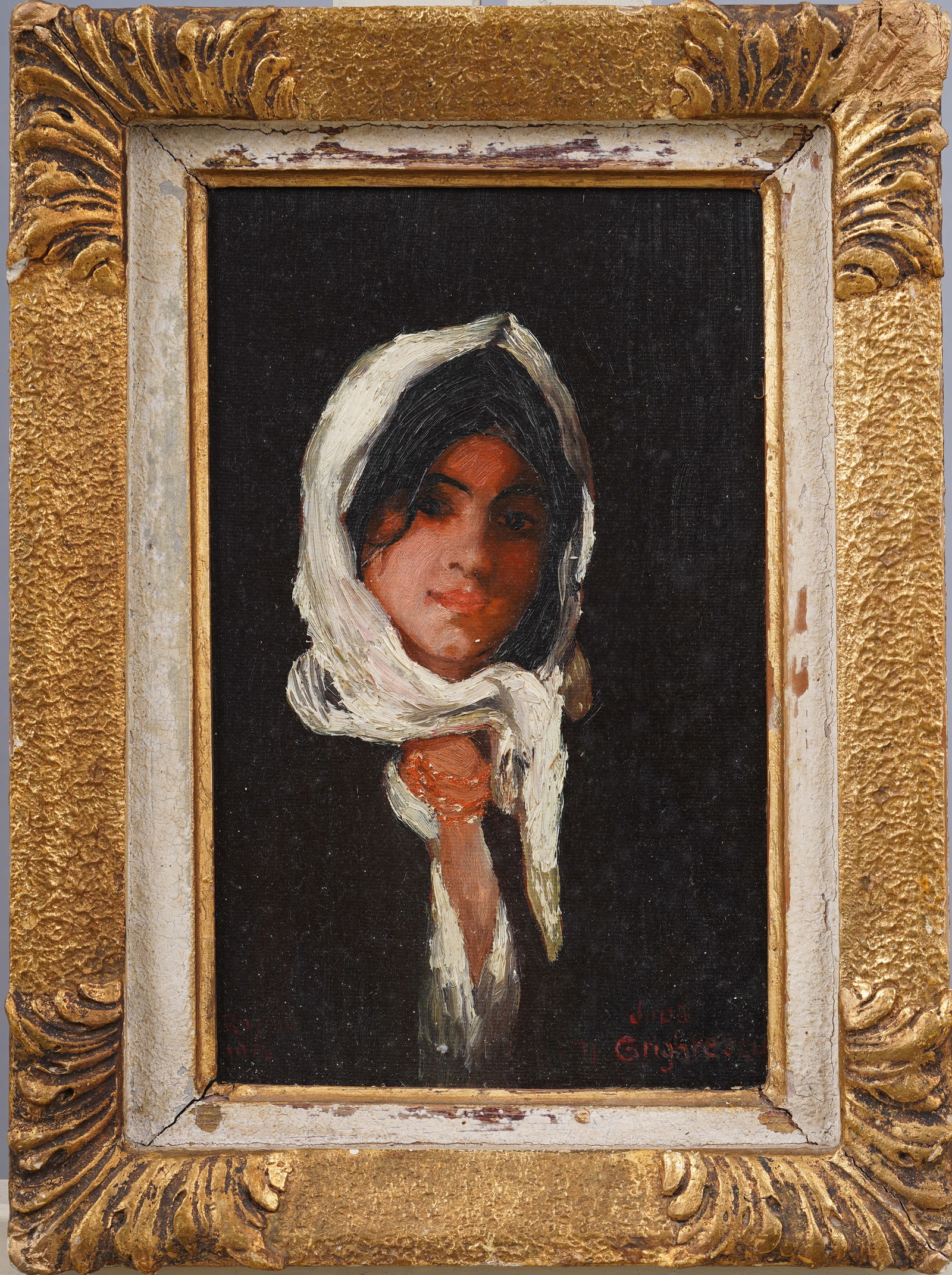 Antique European Young Woman Signed Framed Original Oil Painting Portrait (1 of 5)