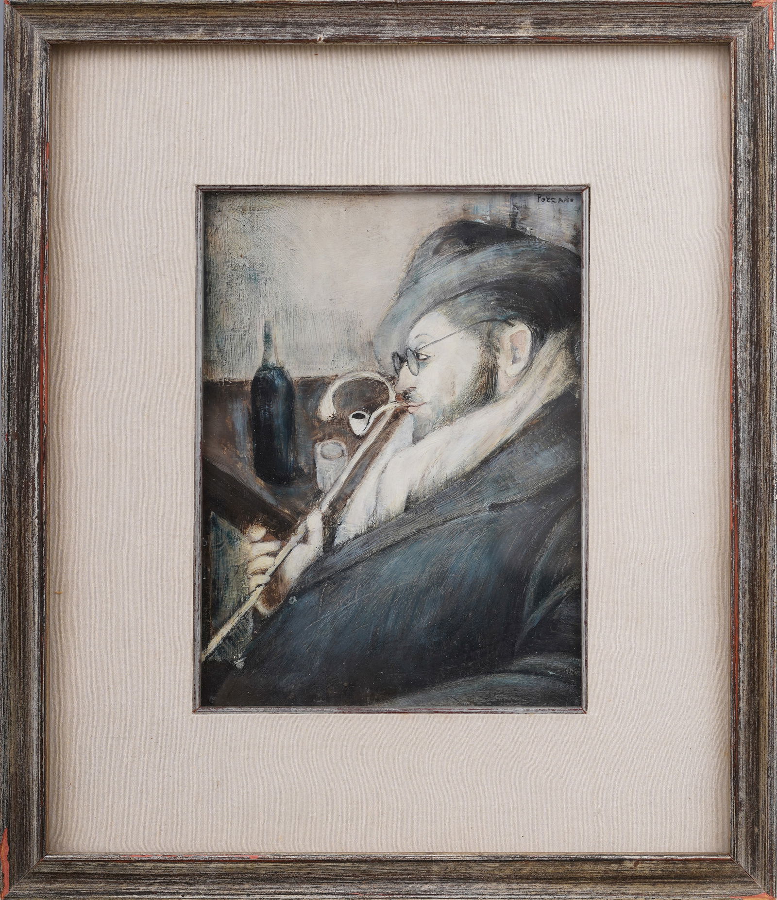 Giacomo Porzano (1925 - 2006) Vintage Italian Male Portrait Pipe Smoker Framed Painting (1 of 5)
