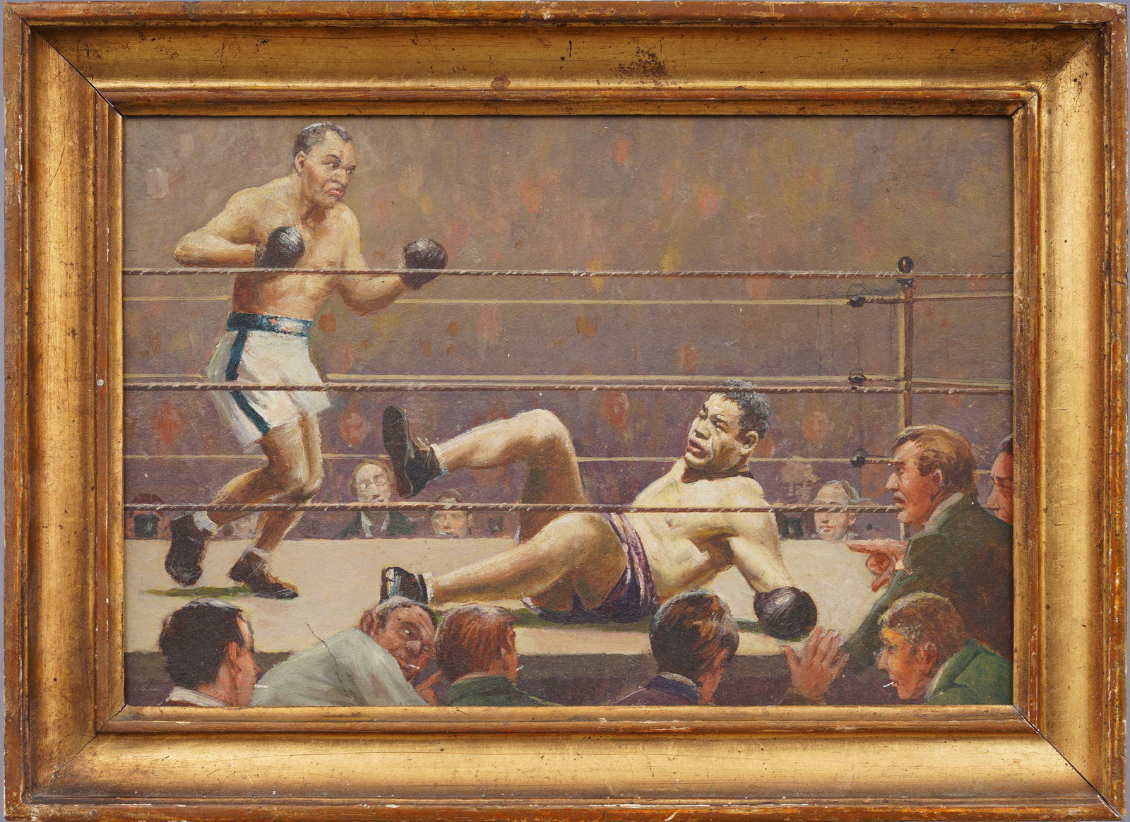 Antique American Ashcan School WPA Social Realist Sporting Art Boxing Scene Original Oil Painting (1 of 6)