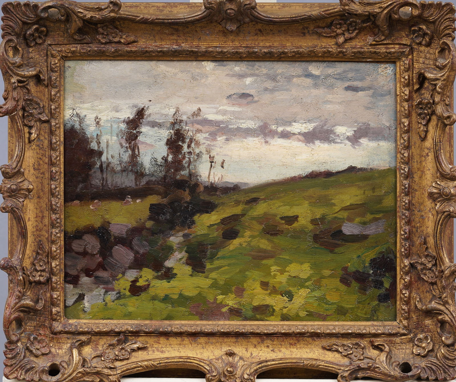 Antique American Impressionist Thick Impasto Moody Tonalist Framed Landscape Oil Painting (1 of 6)