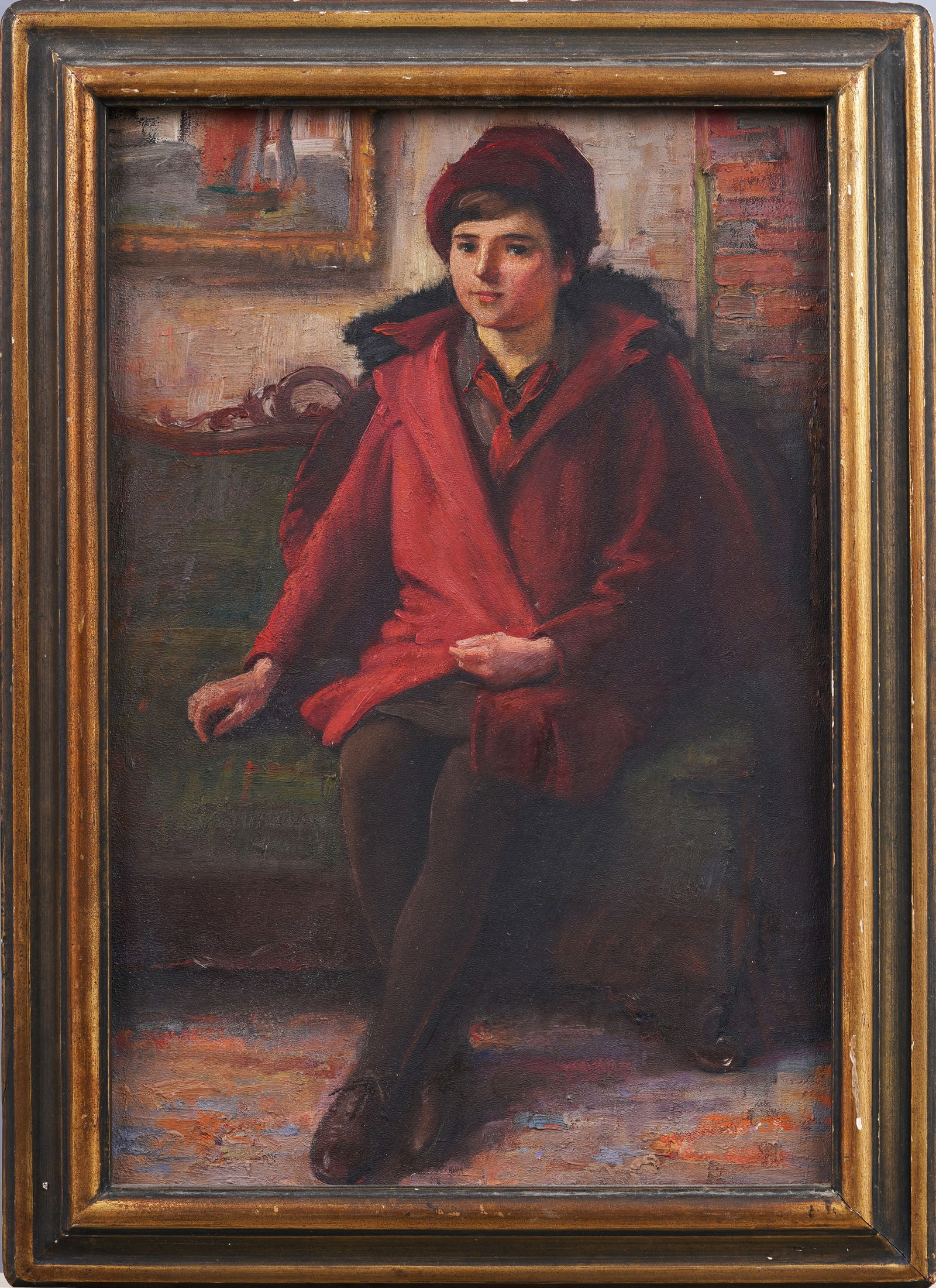 Antique American School Impressionist Framed Portrait Oil Painting (1 of 6)