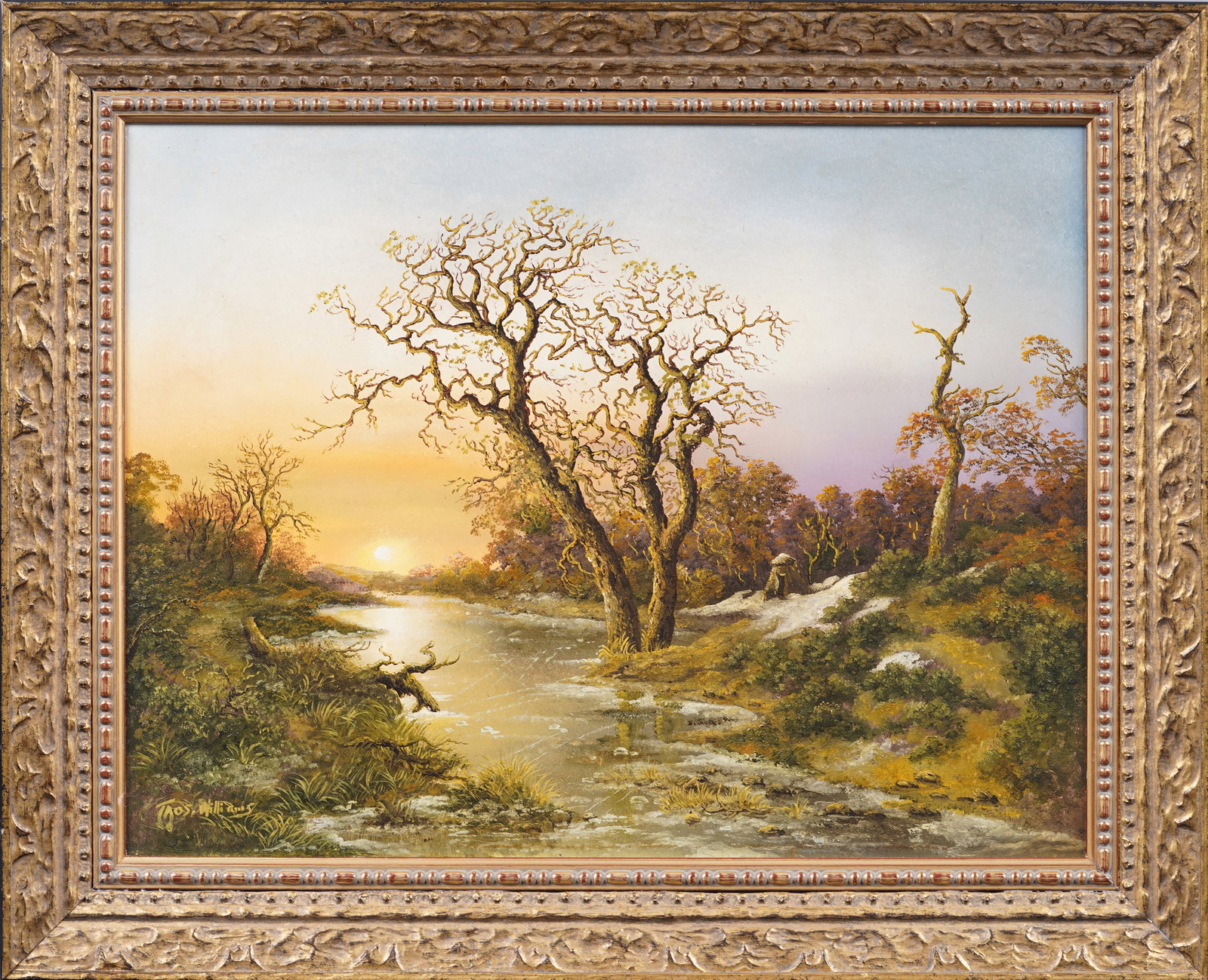 Antique English Signed Luminous Landscape Framed Thomas Williams Original Oil Painting (1 of 7)