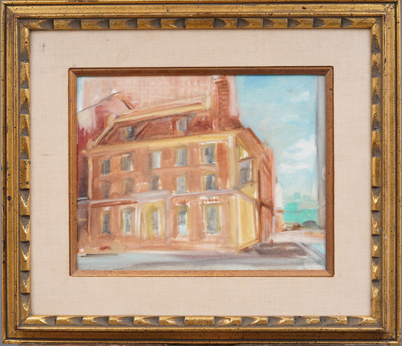 Antique American Original Impressionist Lower New York City Street Scene Framed Oil Painting (1 of 5)