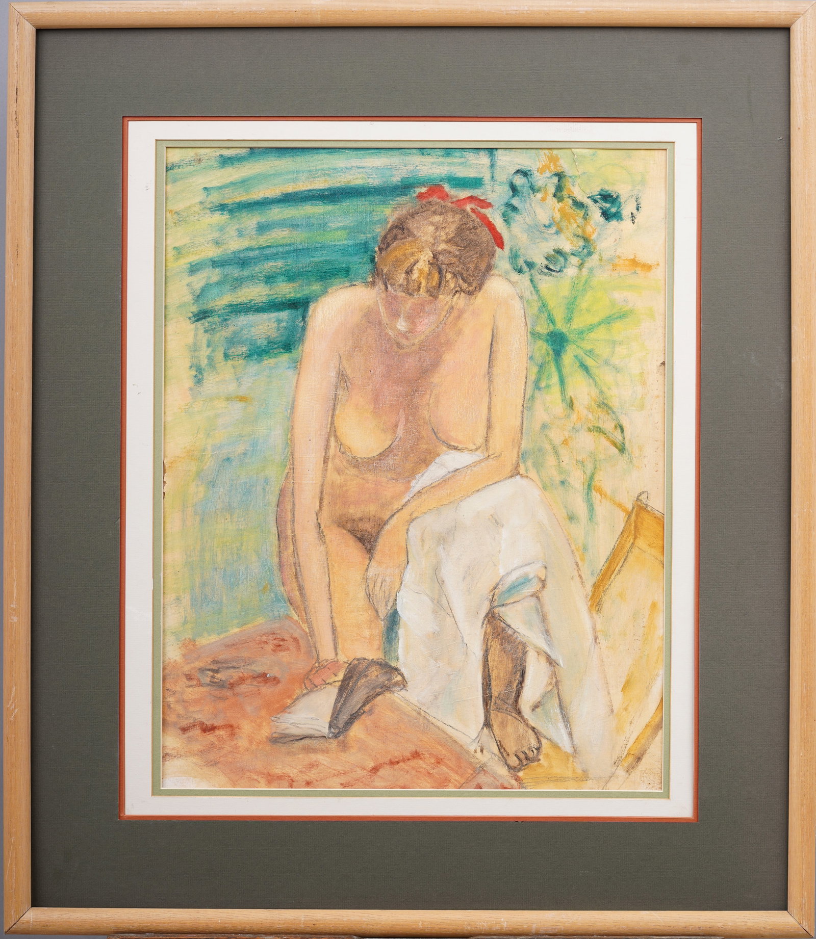 Antique French Impressionist Nude Sunbather Paris School Oil on Paper Framed Painting: Antique French impressionist nude woman portrait oil painting. Oil on paper. Possibly signed. Framed. Please see all images for condition. Size is measured and written on the back of the painting. The