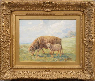 Robert C. Kluth 1854-1921 Antique American Impressionist Sheep Grazing Landscape Framed Oil Painting (1 of 7)