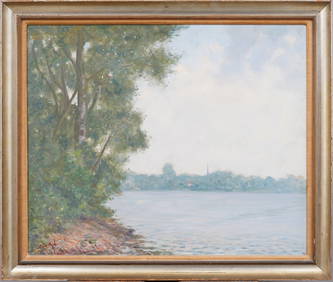 Dana Ripley Pond 1881-1962 Antique American Impressionist Lake Landscape Large Original Oil Painting (1 of 7)