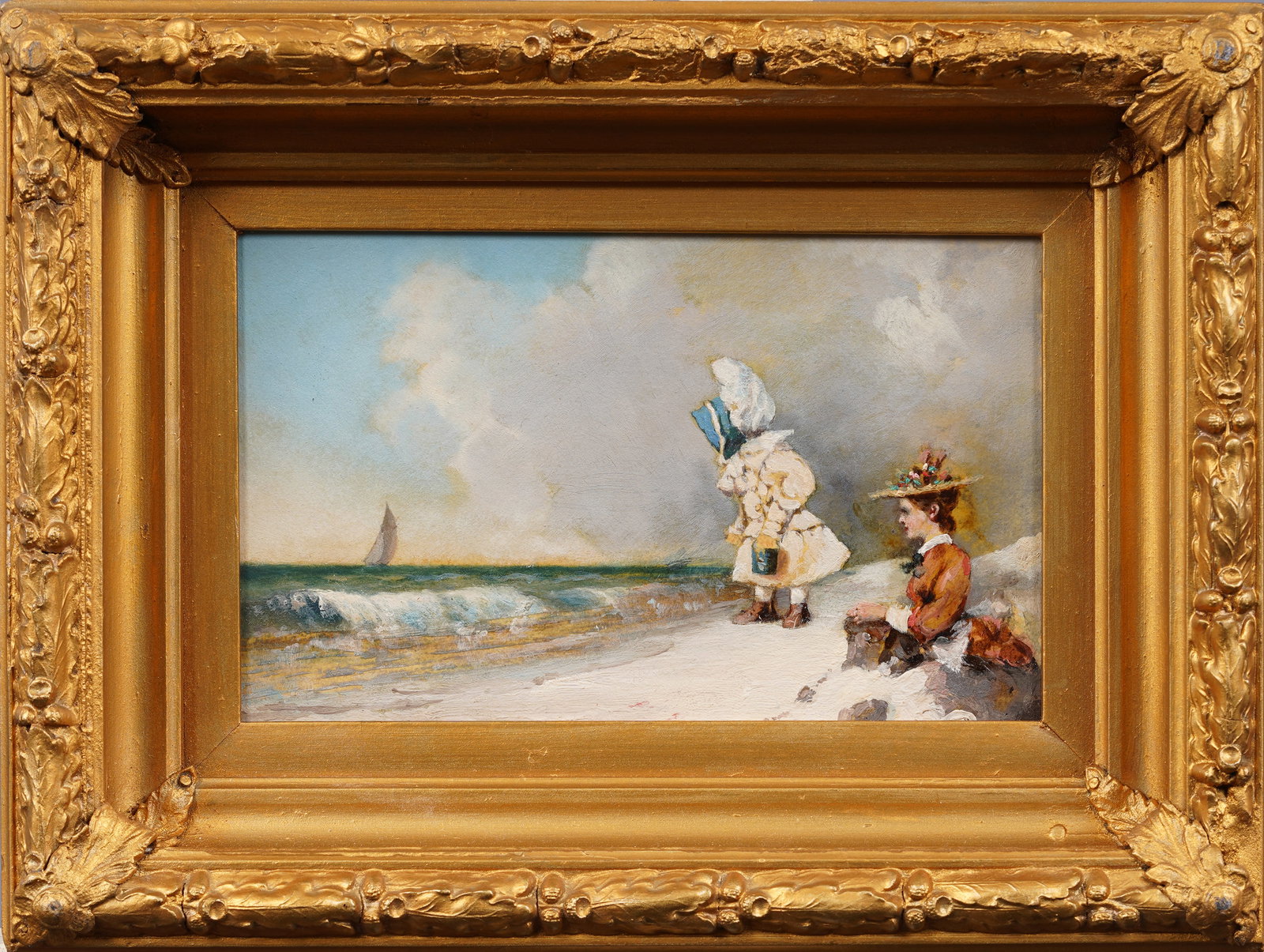 Rye Beach 1897 Signed Rare Antique American Impressionist Beach Scene Framed Original Oil Painting (1 of 4)