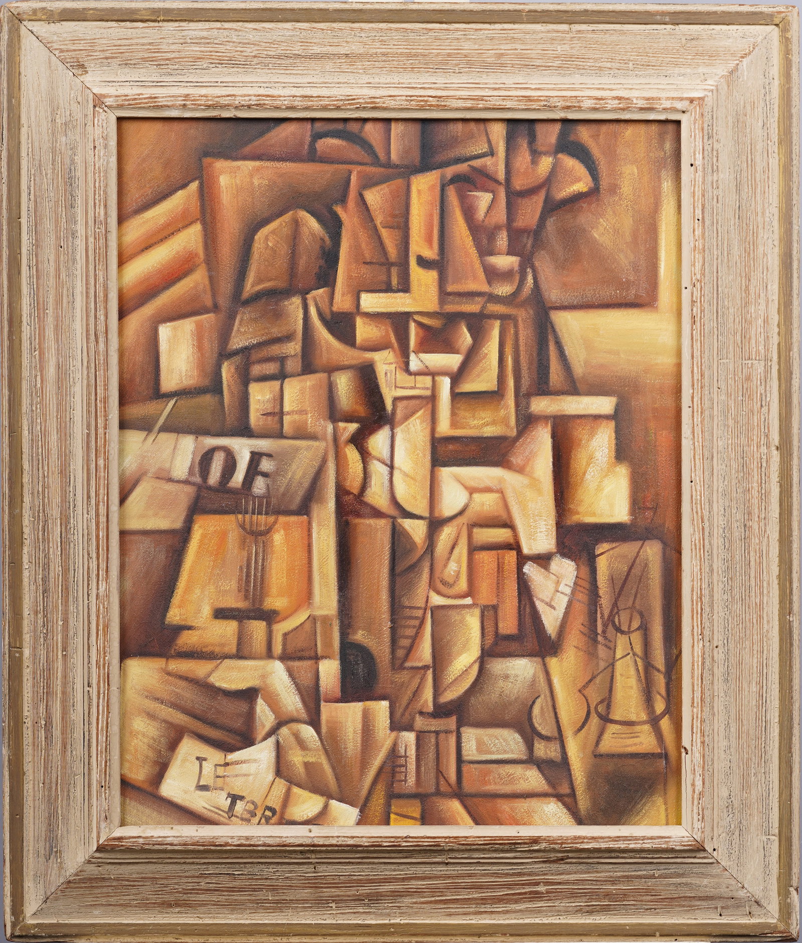 Vintage American School Cubist Abstract Original Modernist Oil Painting Great Period Frame (1 of 6)