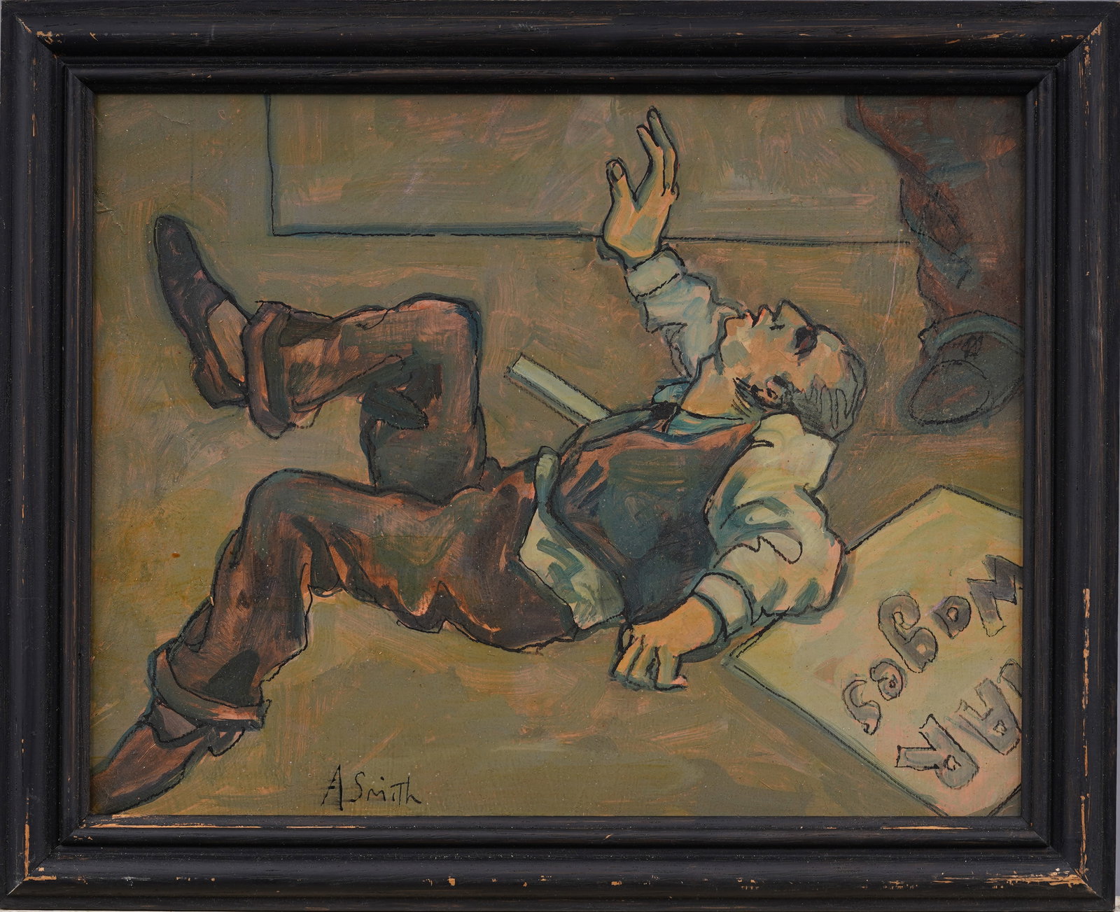 Arthur Smith Vintage WPA Social Realist Union Protest Signed Oil Painting (1 of 5)