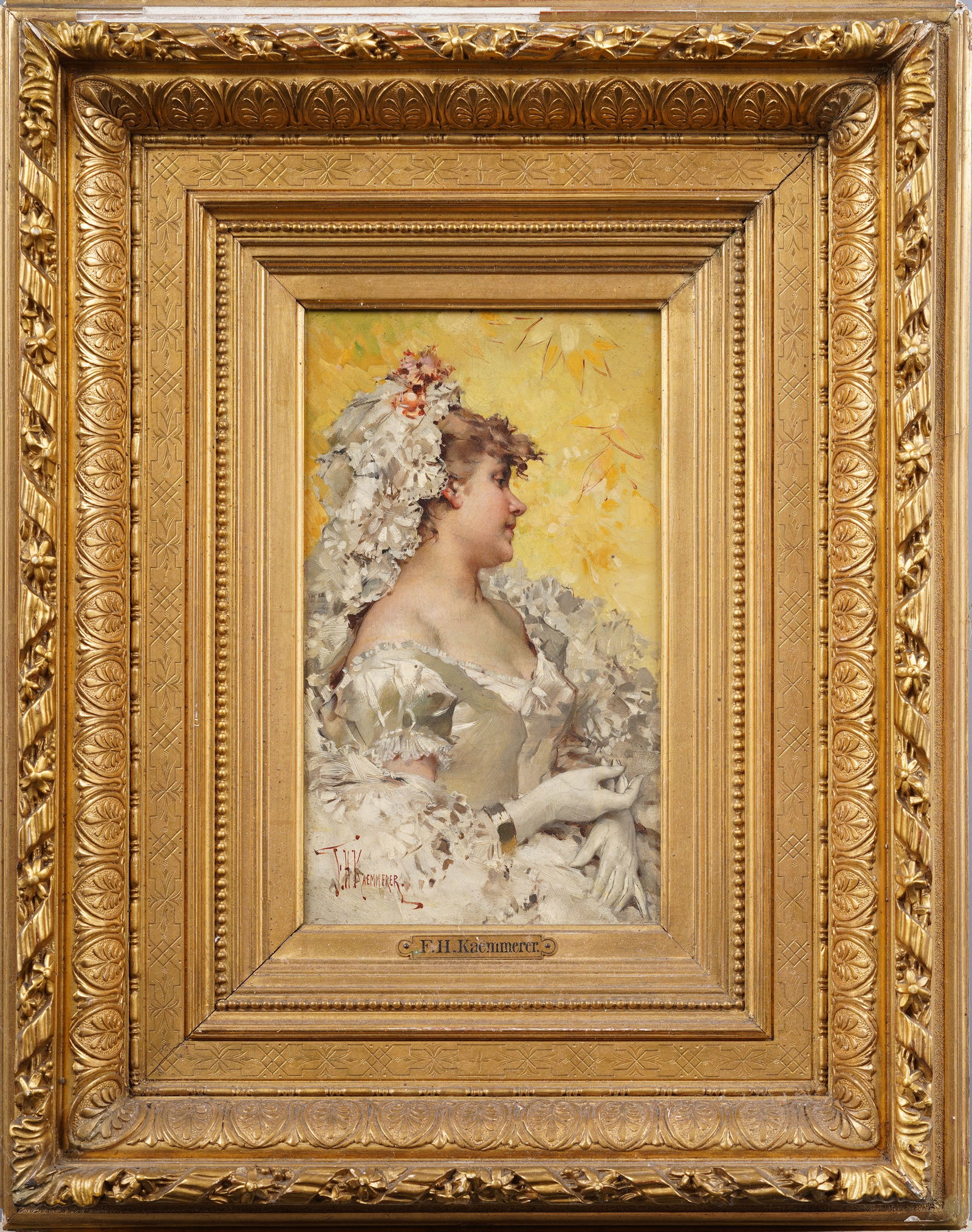 Frederick Kaemmerer Antique European Elegant High Society Portrait Painting Period Giltwood Frame (1 of 8)