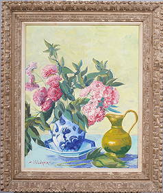 Antique American Impressionist Flower Still Life Original Framed Oil Painting Signed Lehrer (1 of 6)