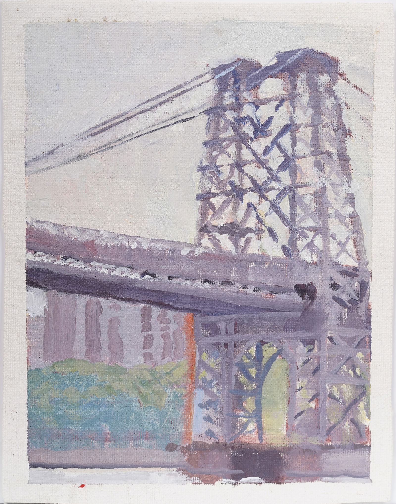 Tim Kent Vintage Williamsburg Bridge Finely Painted New York Cityscape Signed Oil Painting (1 of 5)