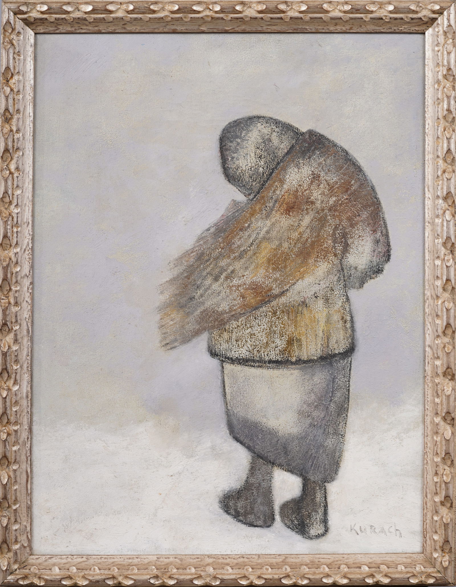 Ivan Kurach (1909 - 1968) Antique Ukrainian Modernist Winter Landscape Portrait Oil Painting (1 of 7)