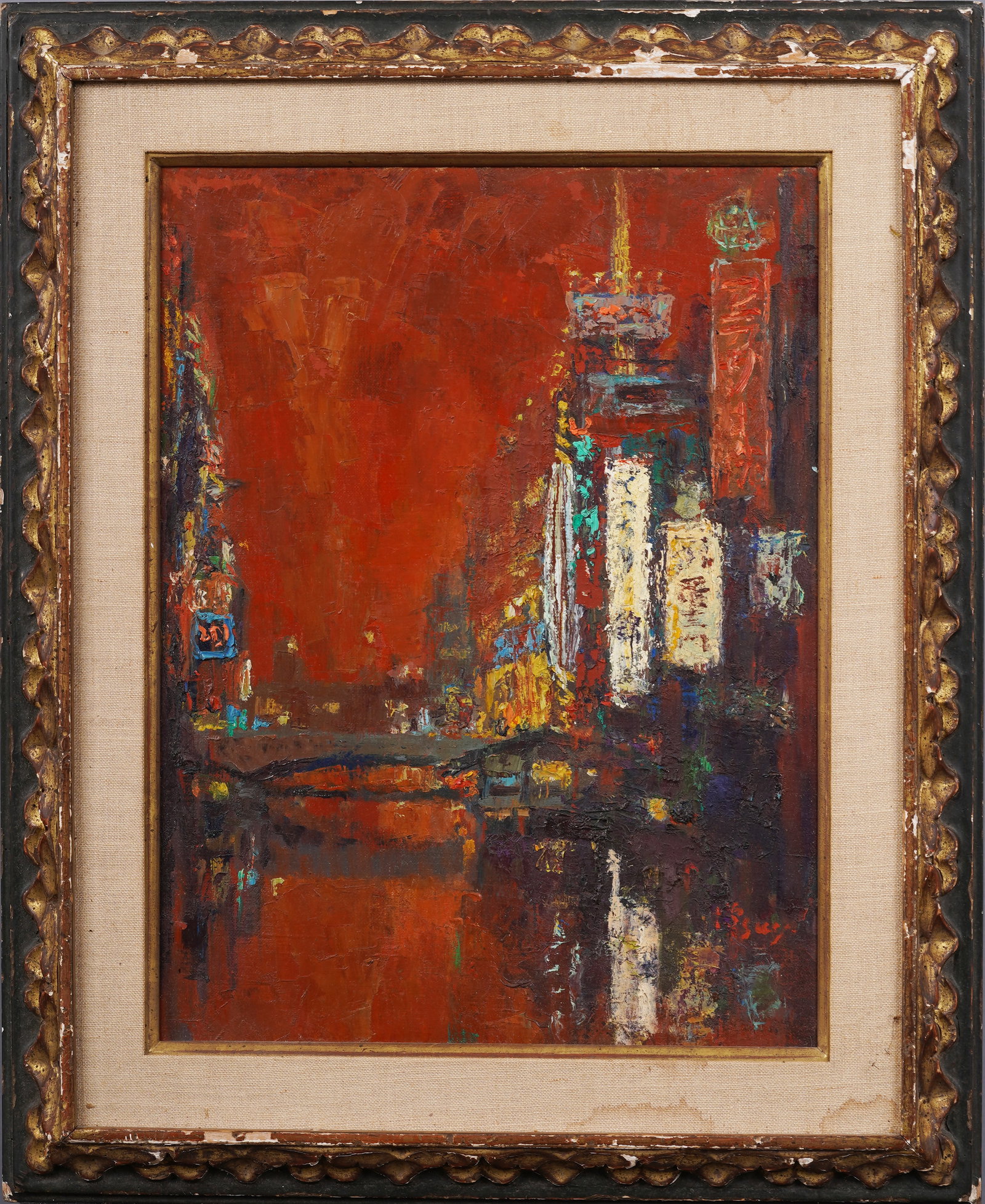 Rare Signed Early Japanese Impressionist Sunset Tokyo Cityscape Framed Oil Painting: Antique Japanese impressionist cityscape oil painting. Oil on canvas. Signed. Framed. Measuring 22 by 28 overall. Please see all images for condition. Size is measured and written on the back of the p