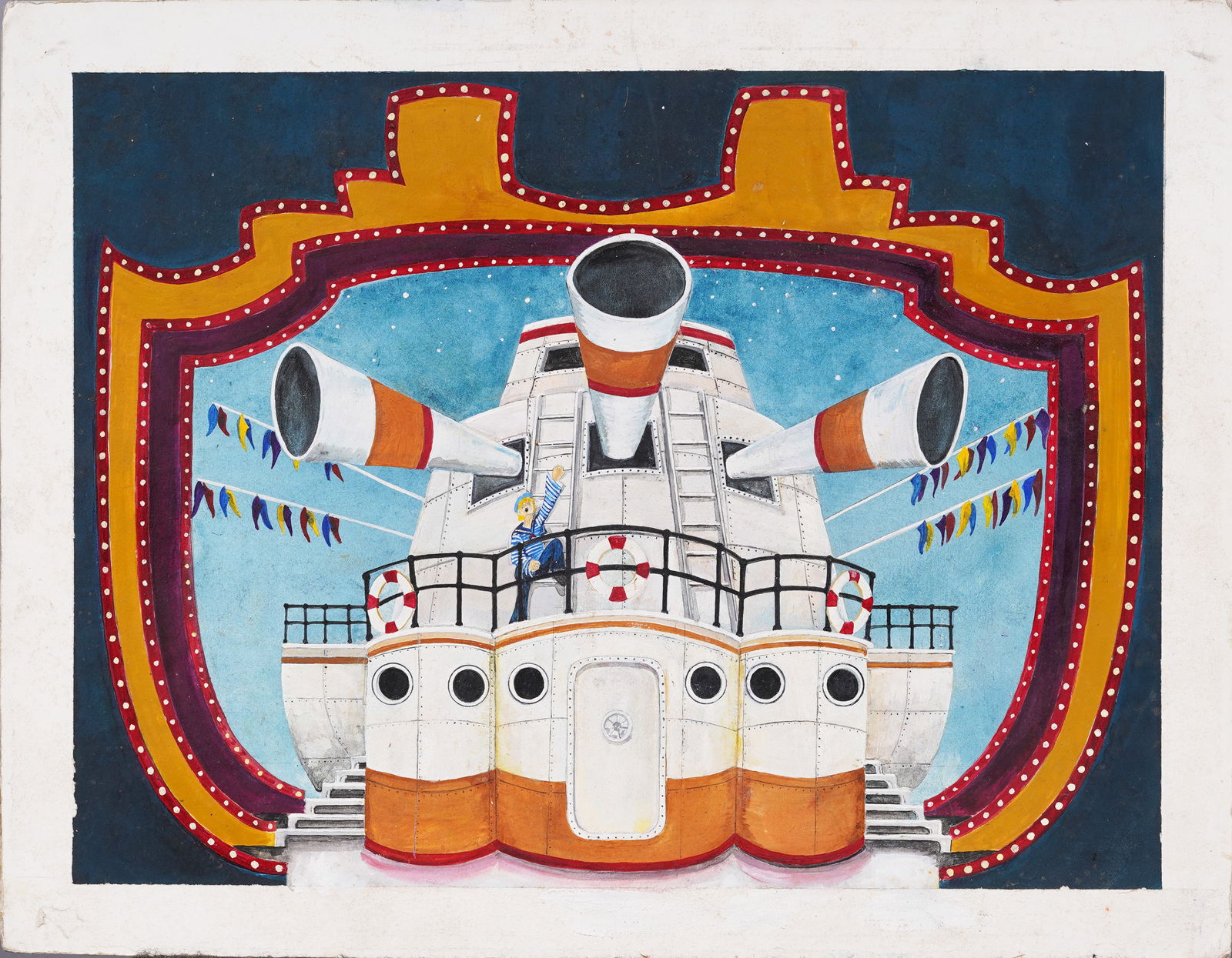 Fabulous Early Antique American Modernist Nautical Sailor Portrait Navy Ship Original Oil Painting (1 of 4)