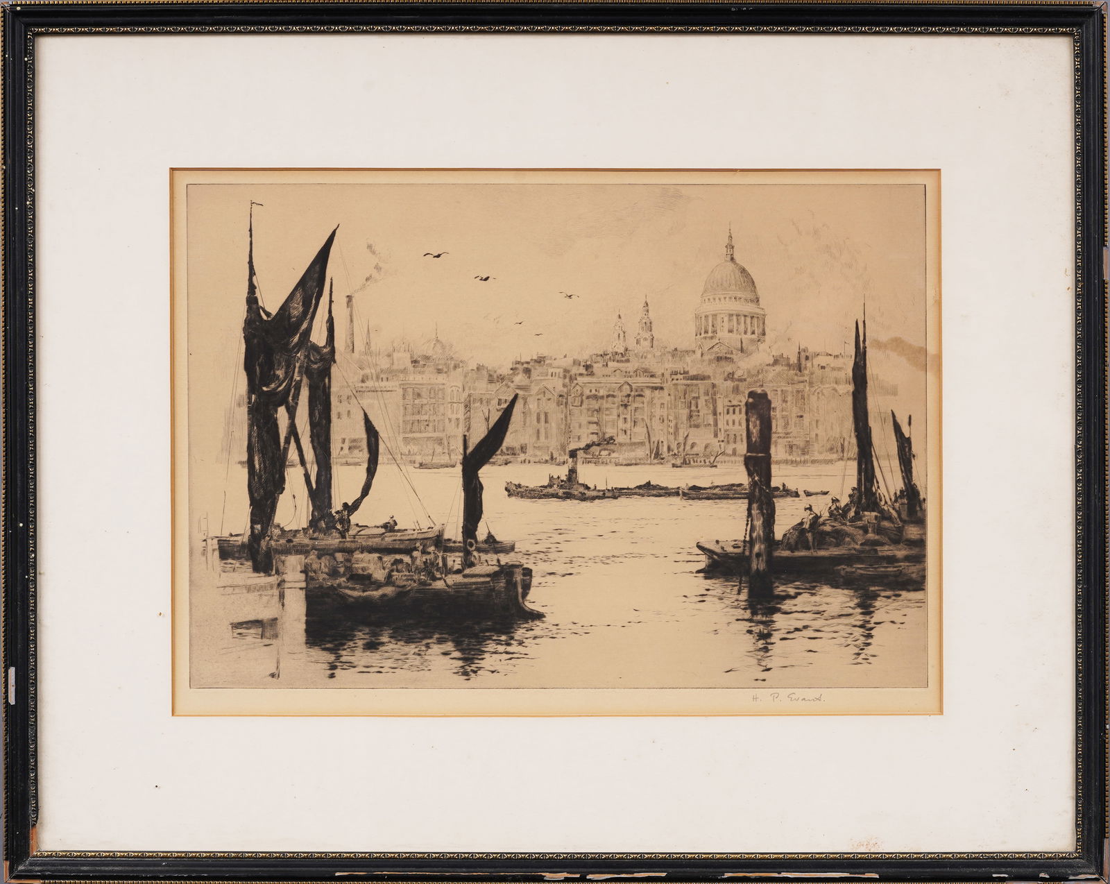 H P Evans St Paul's Cathedral From River Thames Realist English Etching Print (1 of 5)